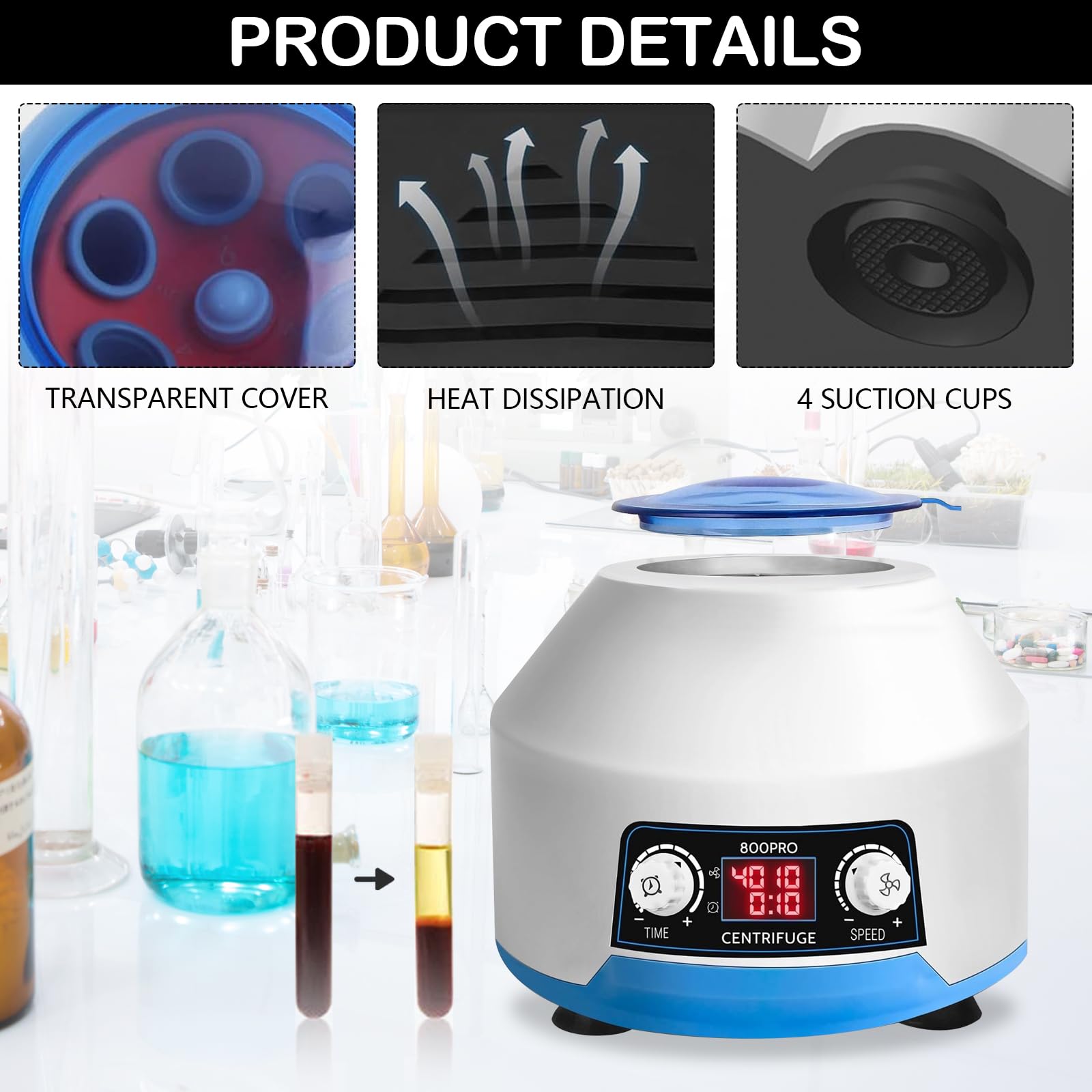 Centrifuga, Centrifuga Laboratorio Centrifuga Elettrica 6x15 ML Con Schermo LCD 4000 Giri/Min Centrifuga Banco Limite 100 Minuti 1953 XG Velocità E Tempo Regolabili Per Campioni 2 A 15 ML