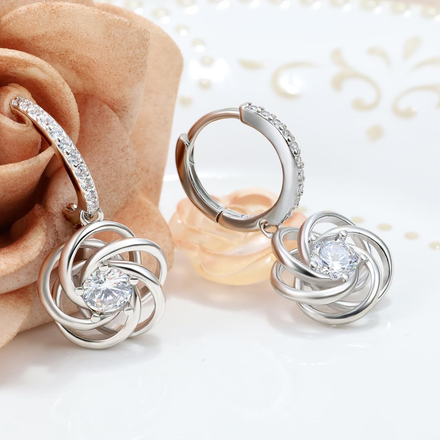 Sterling Silver Dangle Hoop Earrings Charms Flower Hypoallergenic Fashion Jewelry Dainty Birthday Gift for Women - Image 5