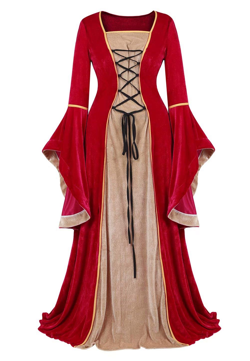 Renaissance Costume Women Medieval Velvet Dress Irish Vintage Victorian Faire Costumes Party Halloween red XL