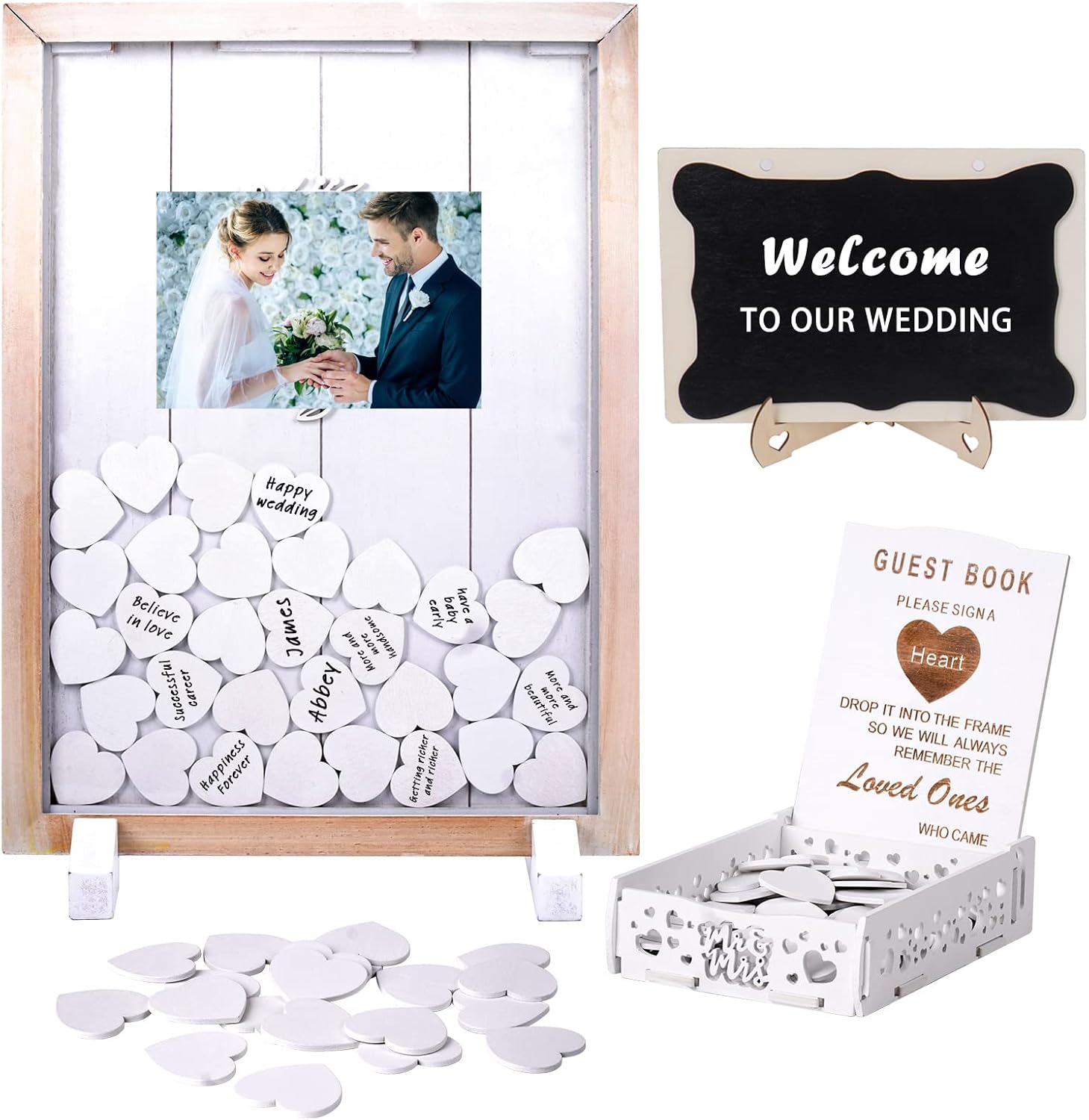 WOKEISE Rustic Wedding Guest Book Alternative,Picture Frame Sign Book