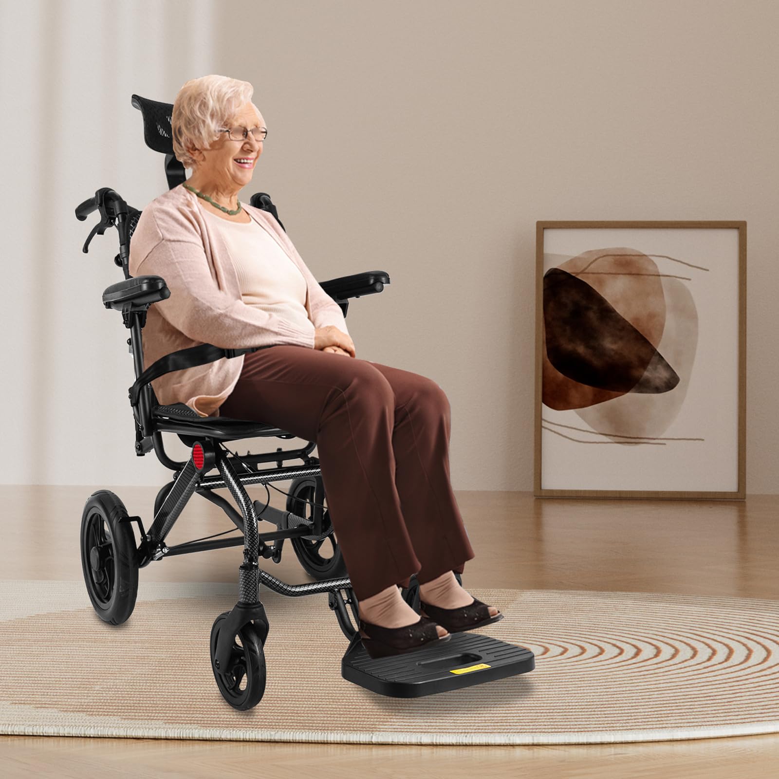 Silla de ruedas reclinable para adultos, respaldo 90°-175°, ligero, plegable, 130 kg, con reposacabezas y cinturón de seguridad, silla de ruedas plegable para grupos con movilidad reducida