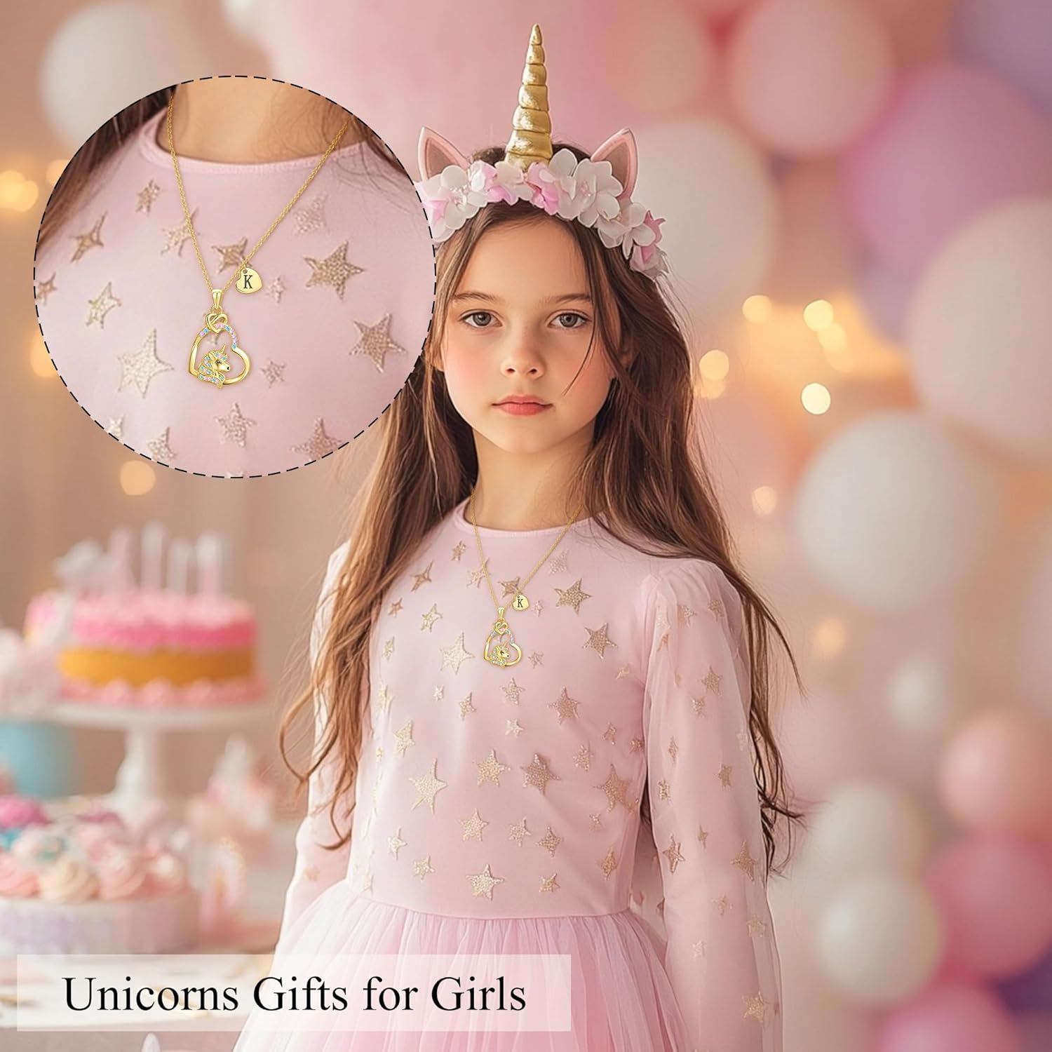 C-leen Unicorn Necklace Gifts for Girls Kids - Colorful CZ Heart Initial Pendant Necklaces Unicorn Gifts Jewelry Christmas Birthday Gifts for Girls - Image 2
