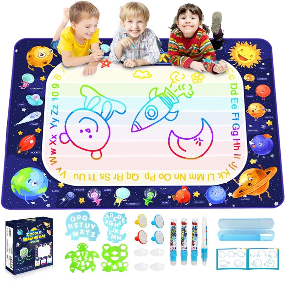 Betheaces Aqua Magic Doodle Mat 40 x 28 Inches Extra Large Water Drawing Mat Educational Toddler Toys Gifts Painting Coloring Mat for Age 2 3 4 5 6 7 8 Year Old Girls Boys
