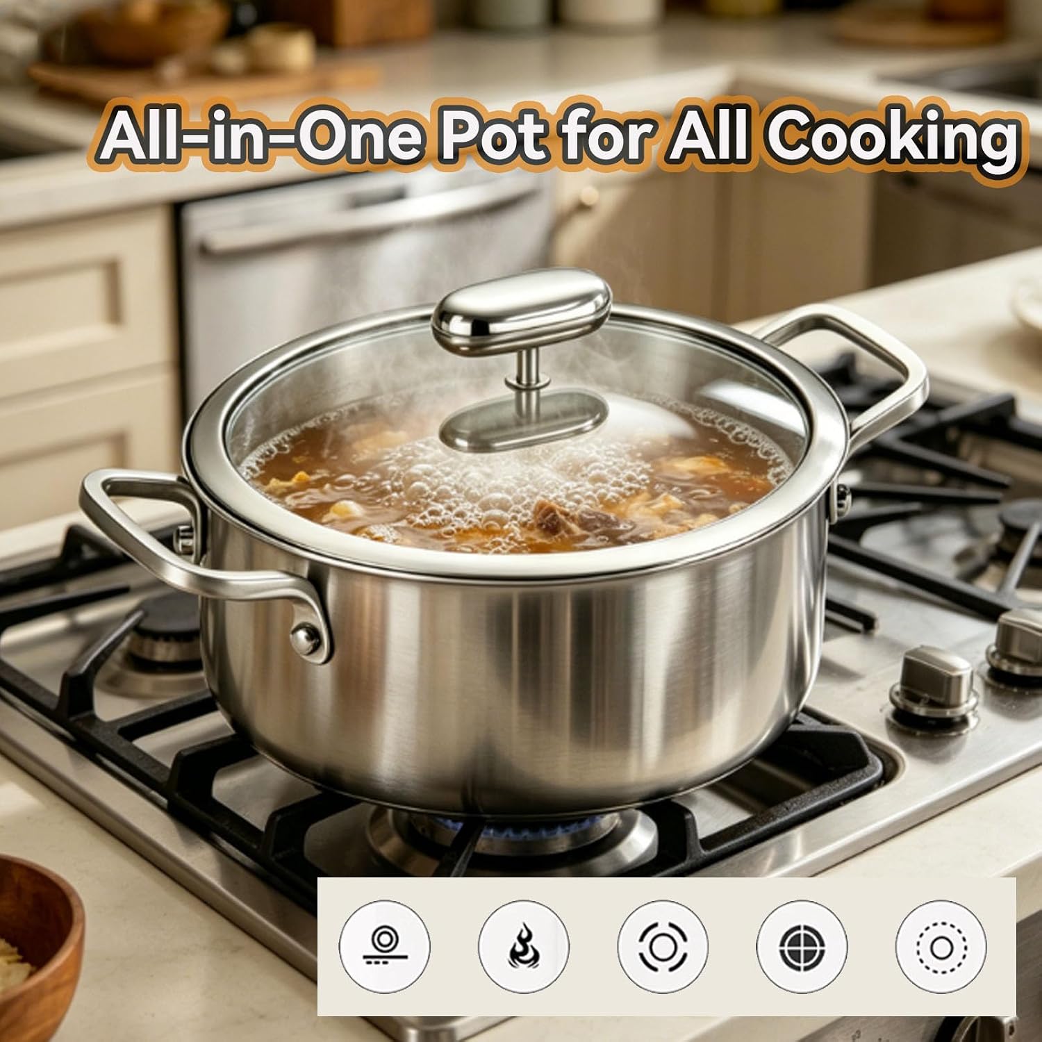 Titanium Soup Pot, Pure Titanium Hammered Stock Pot, Soup Pot for Pasta, Heavy Duty Induction Cooking Pot, Even Heating, Nonstick Thick Bottom Big Stockpot, Dishwasher Safe,8 Quarts