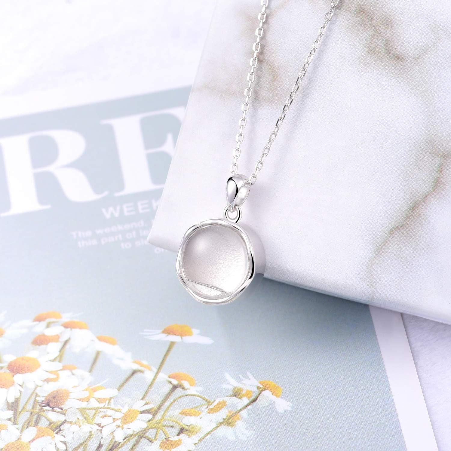 925 Sterling Silver Cremation Necklace for Ashes - Transparent Crystal Circle Urn Pendent Necklace Memorial Jewelry for Women - Image 3