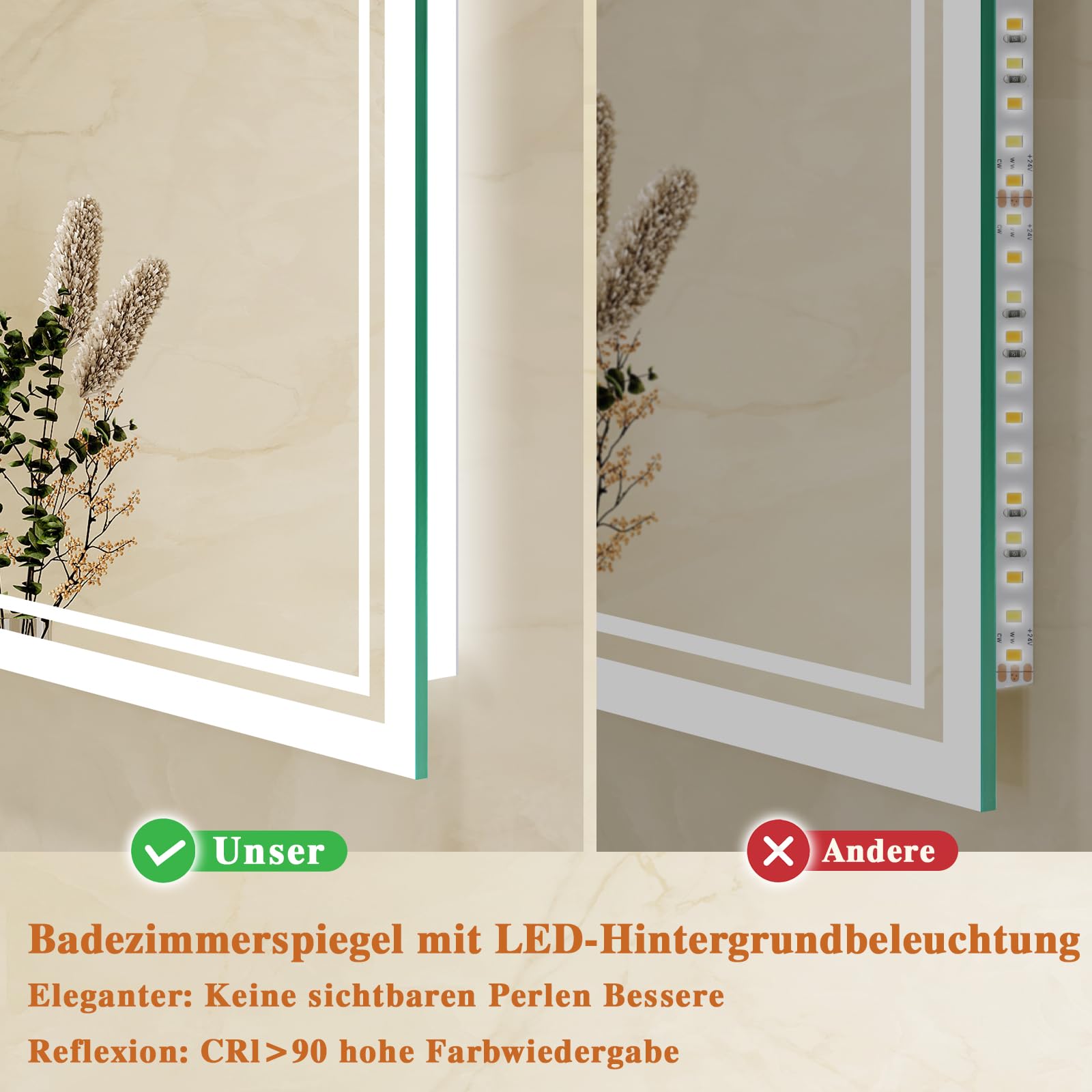 Badspiegel-mit-Beleuchtung 70x100cm: LED Badezimmer-Spiegel Badezimmerspiegel mit Bluetooth, Beschlagfrei, Touch-Schalter, 3 Lichtfarben Dimmbar Spiegel Bad für Badezimmer