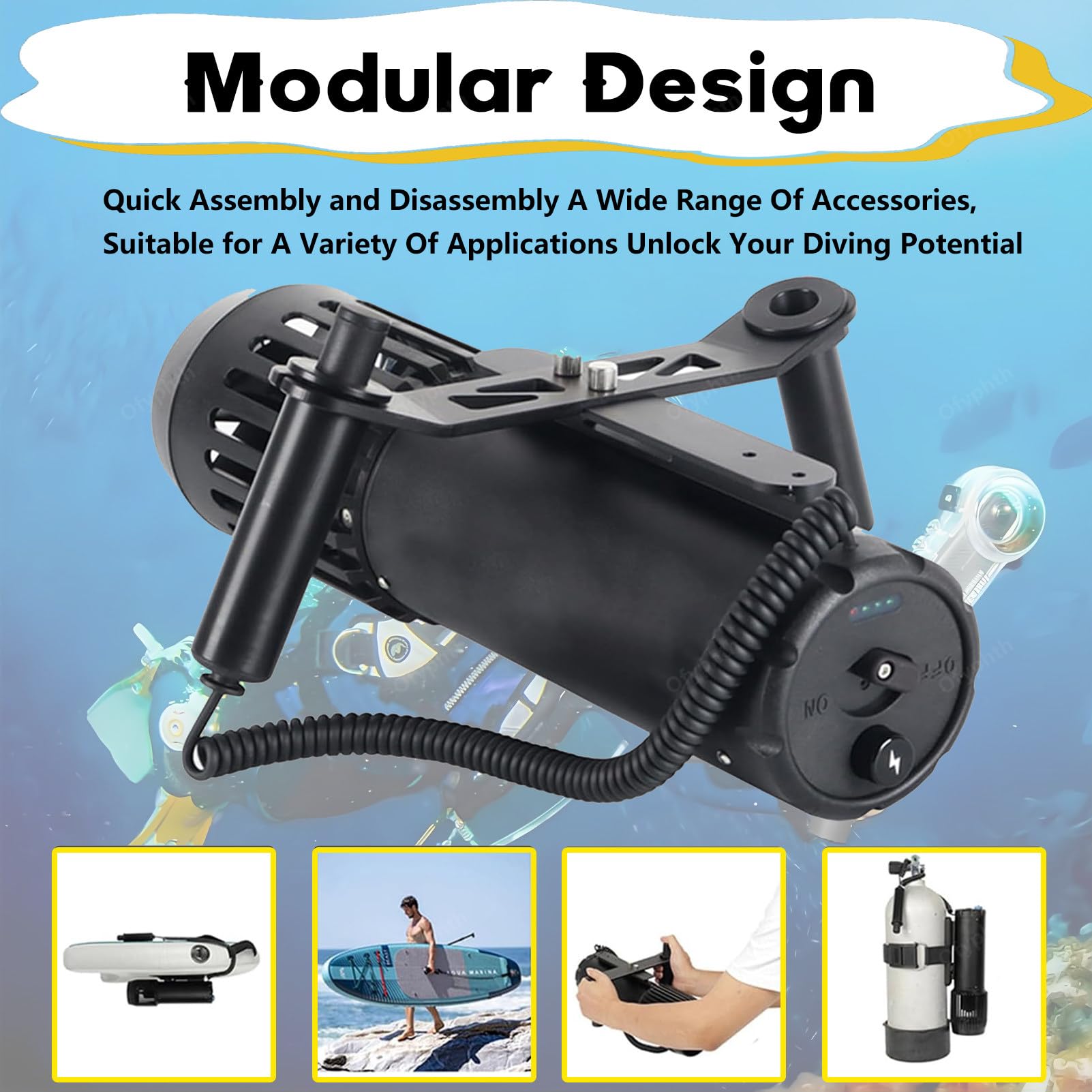 Scooter subacqueo da 700 W, ausilio per Immersioni e Nuoto, Scooter subacqueo modulare ad Alte Prestazioni, selettore a 2 velocità, Attrezzatura Sportiva Impermeabile per Piscina. Package