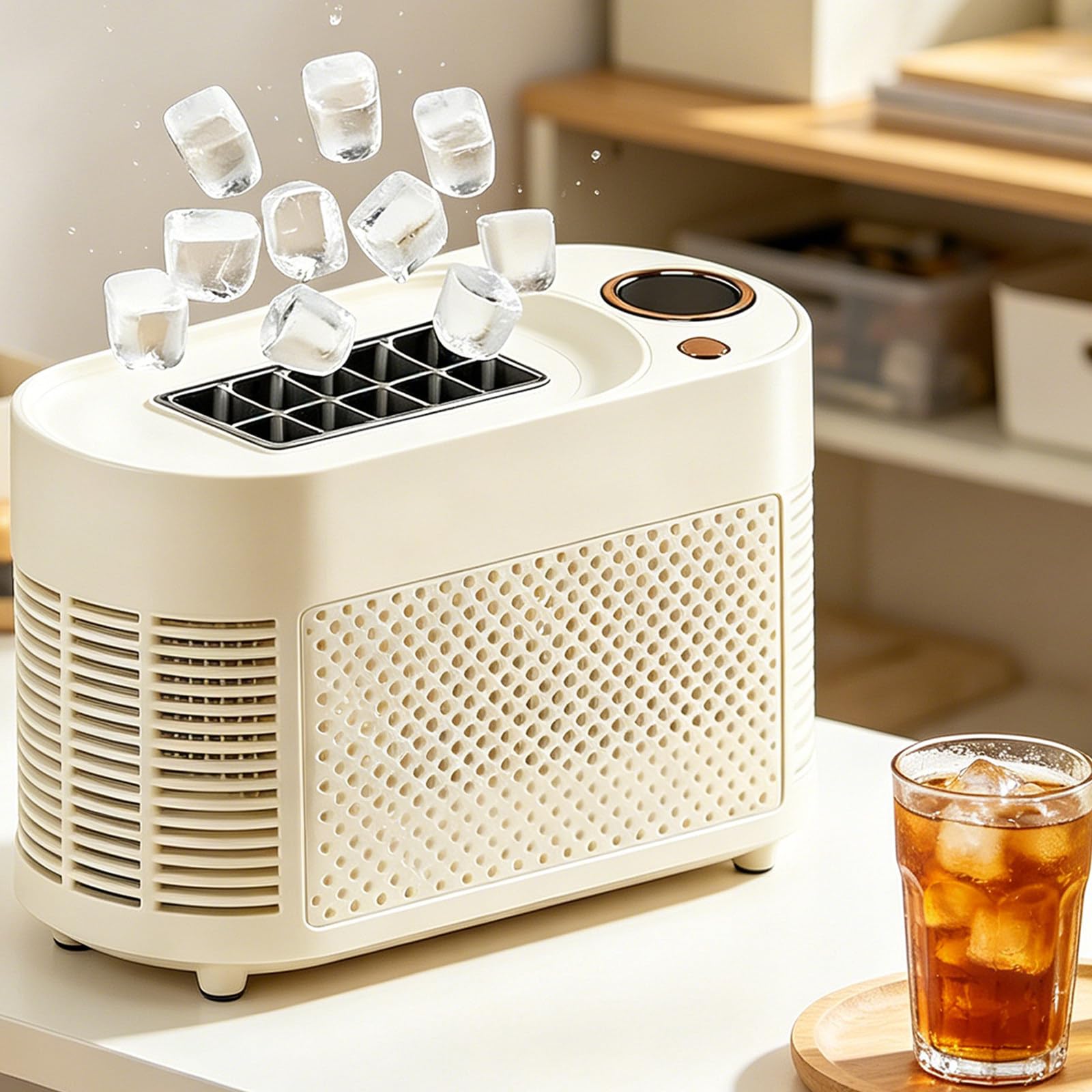 MáQuina de Hielo PortáTil, Hace 10 Cubitos en 10-15 Minutos, AlimentacióN Dual (Ca/CC), Ideal para Refrigerios en La Sala de Descanso, El Coche o Actividades al Aire Libre White