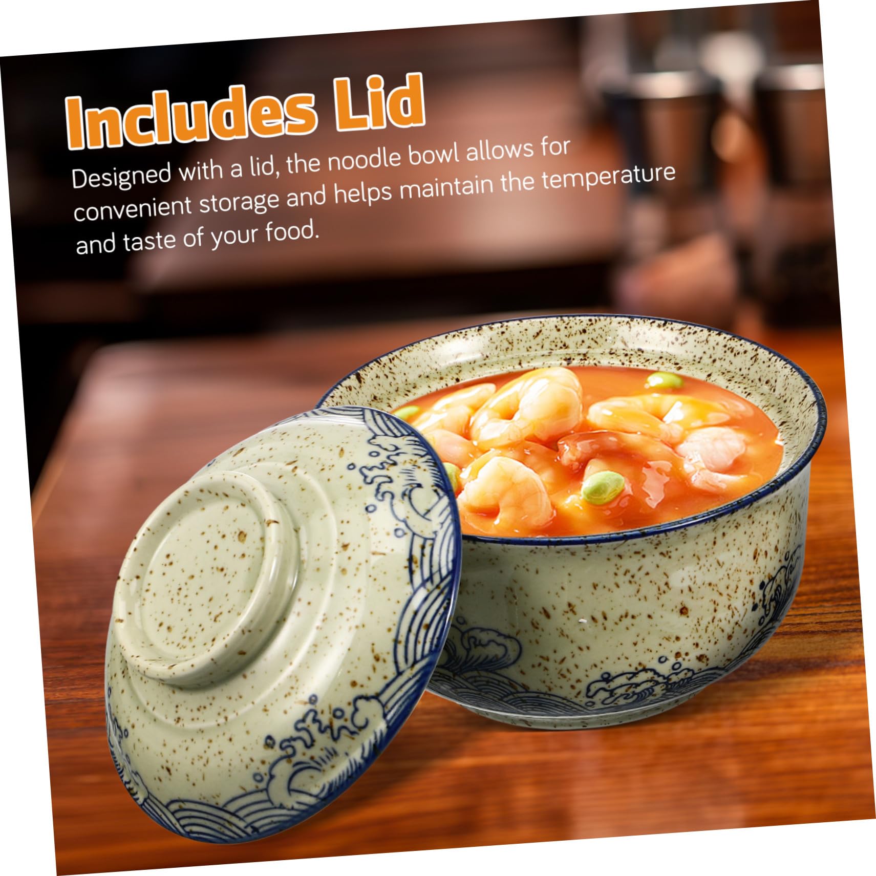 Ipetboom Ramen-nudelschüssel-set Keramik-ramen-schüssel-set Ramen-suppenschüssel mit Deckel Essstäbchen und Löffel Geeignet für Restaurant und Heimgebrauch