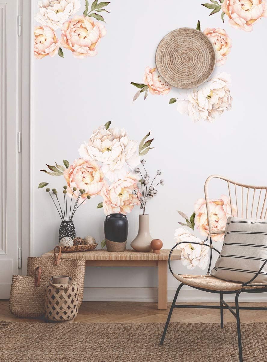 Simple Shapes Peony Flower Wall Sticker- Large Set (Vintage Peach)