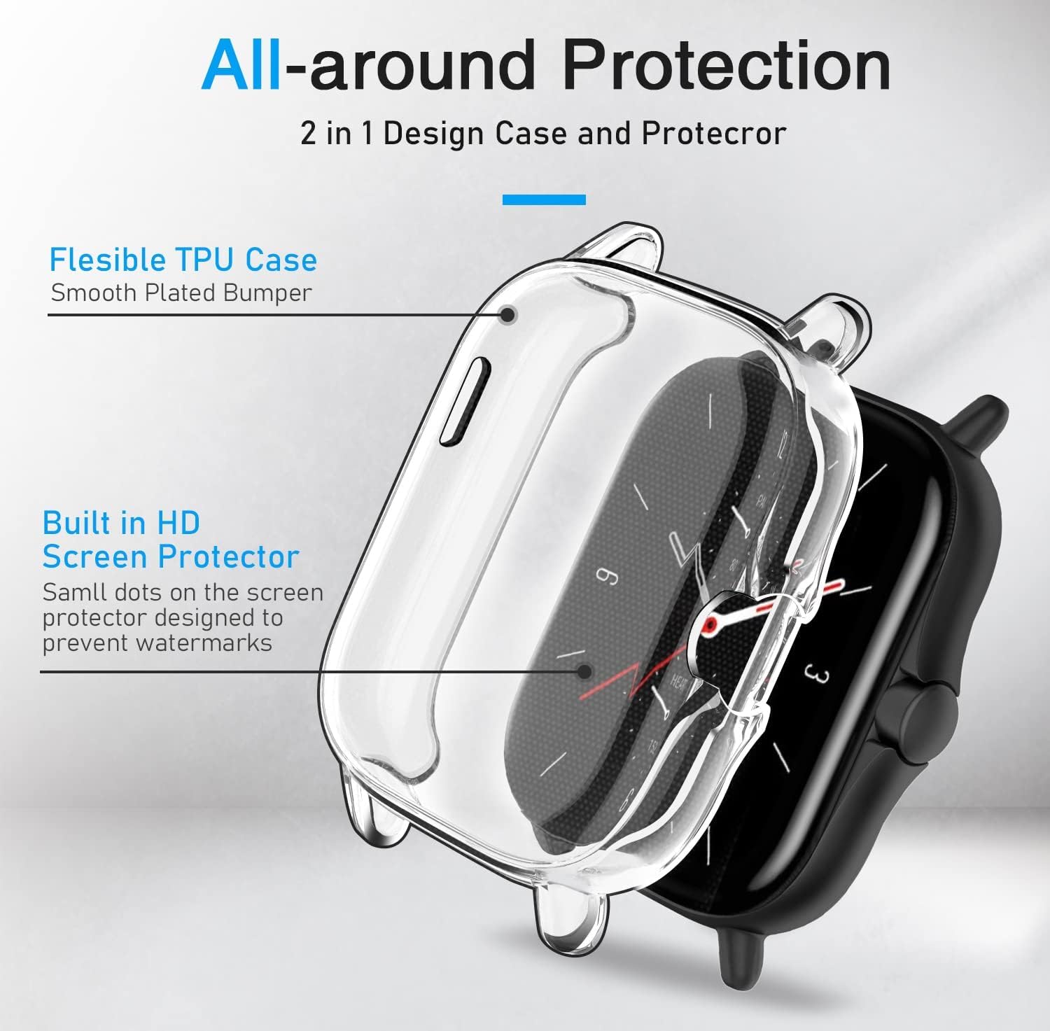 Custodia E Pellicola Per Amazfit GTS 3 - Copertura Trasparente Antiurto E Antigraffio, 3 Pezzi IVoler - Foto 6