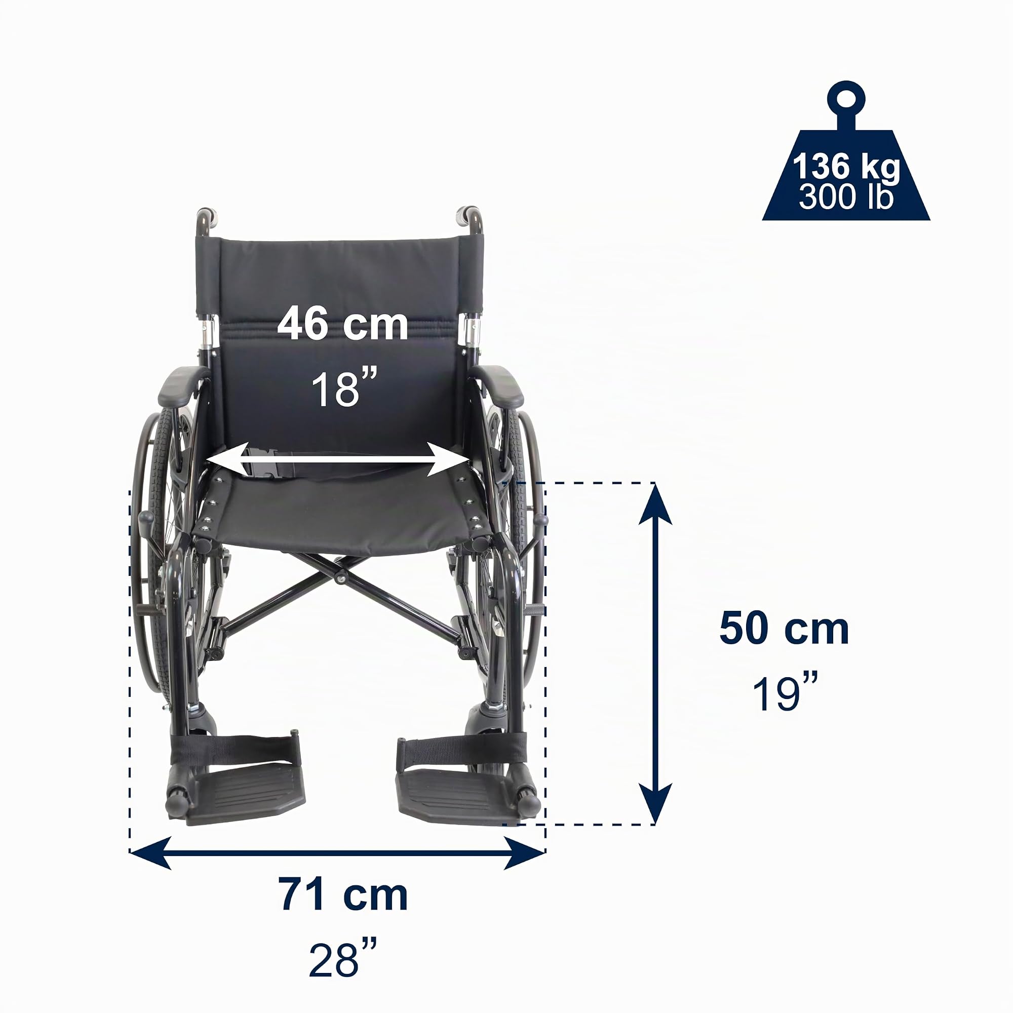 KMINA Sedia a Rotelle Pieghevole Leggera in Alluminio (Seduta 46 cm), Autospinta, Schienale e Poggiapiedi Ribaltabili, Braccioli Regolabili, Cintura e Freno a Mano