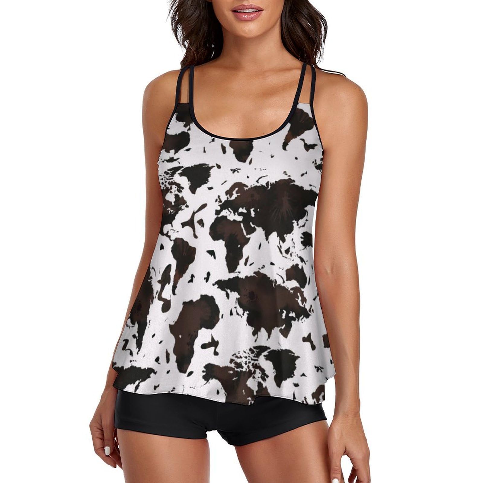 AYUNIXSwimsuit for Women Cow World Tummy Control Tankini Sets Two Piece Swimwear Tank Top with Boyshorts