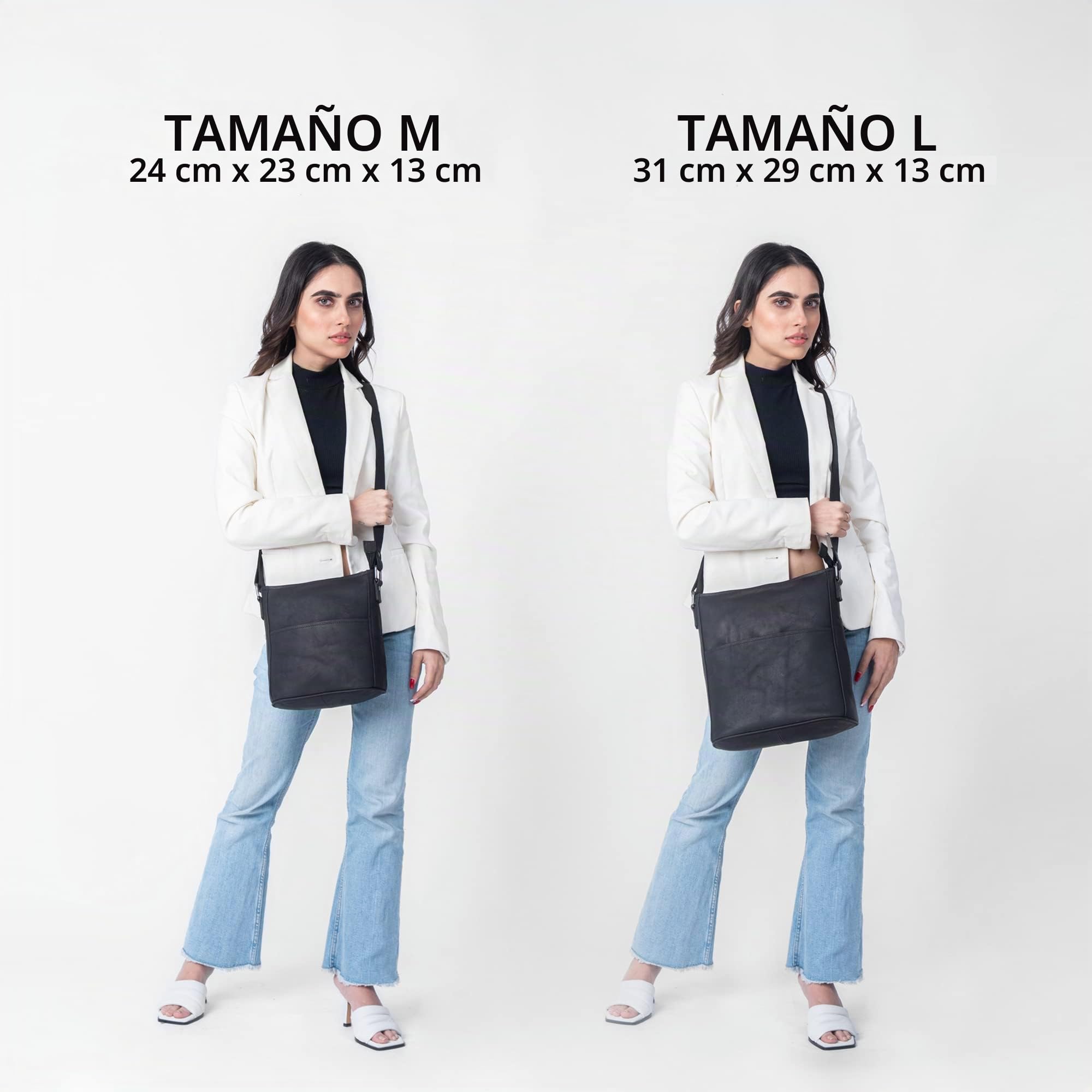 LEABAGS Bolso de Cuero para Mujer | Bandolera de Cuero Genuino | Trabajo, Universidad, Escuela y Tiempo Libre | Tamaño M & L