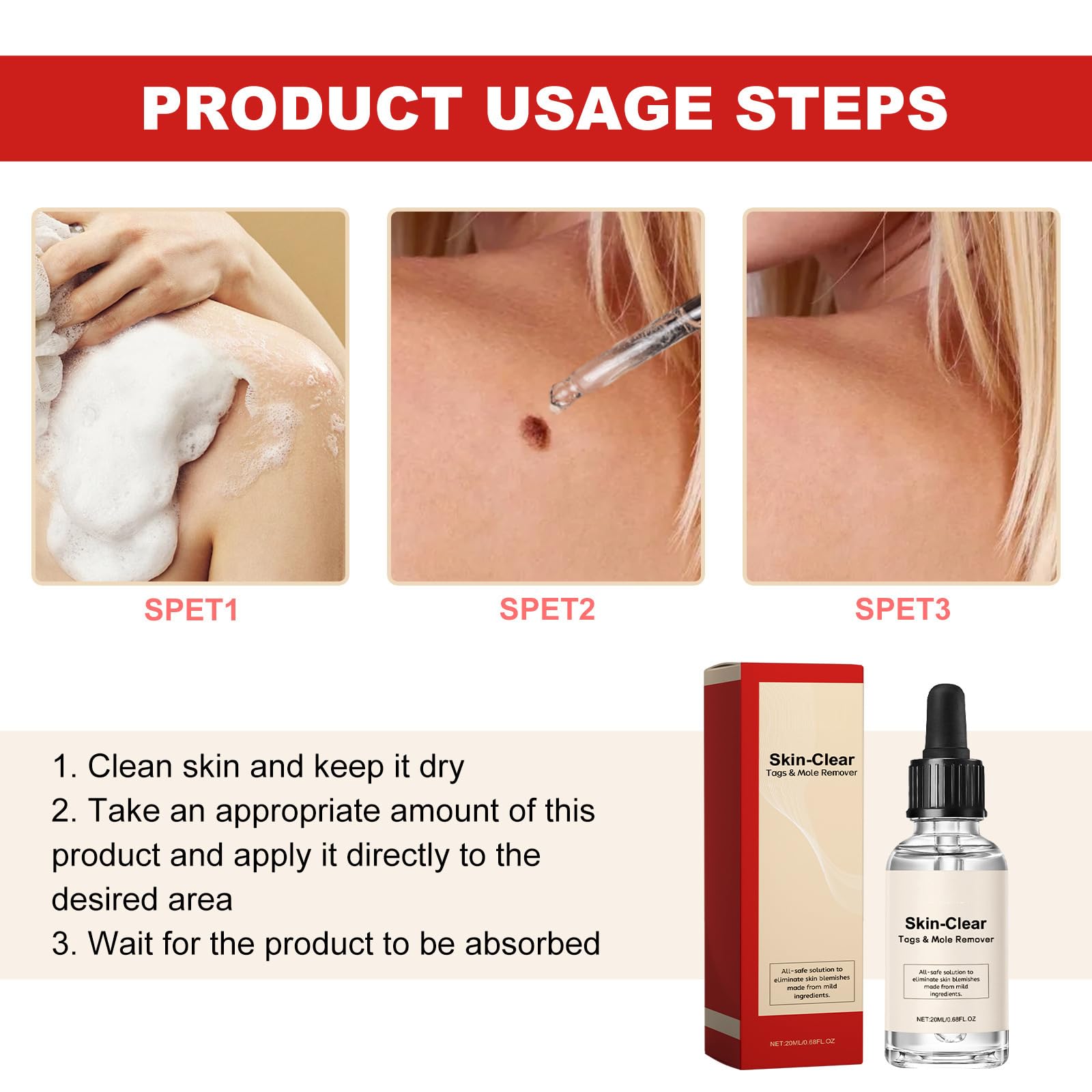 Lotion pour Enlever les Taches Noires de Naevus et les Taches Sombres, Crème Anti-Taupes et Verrues, 20 ml