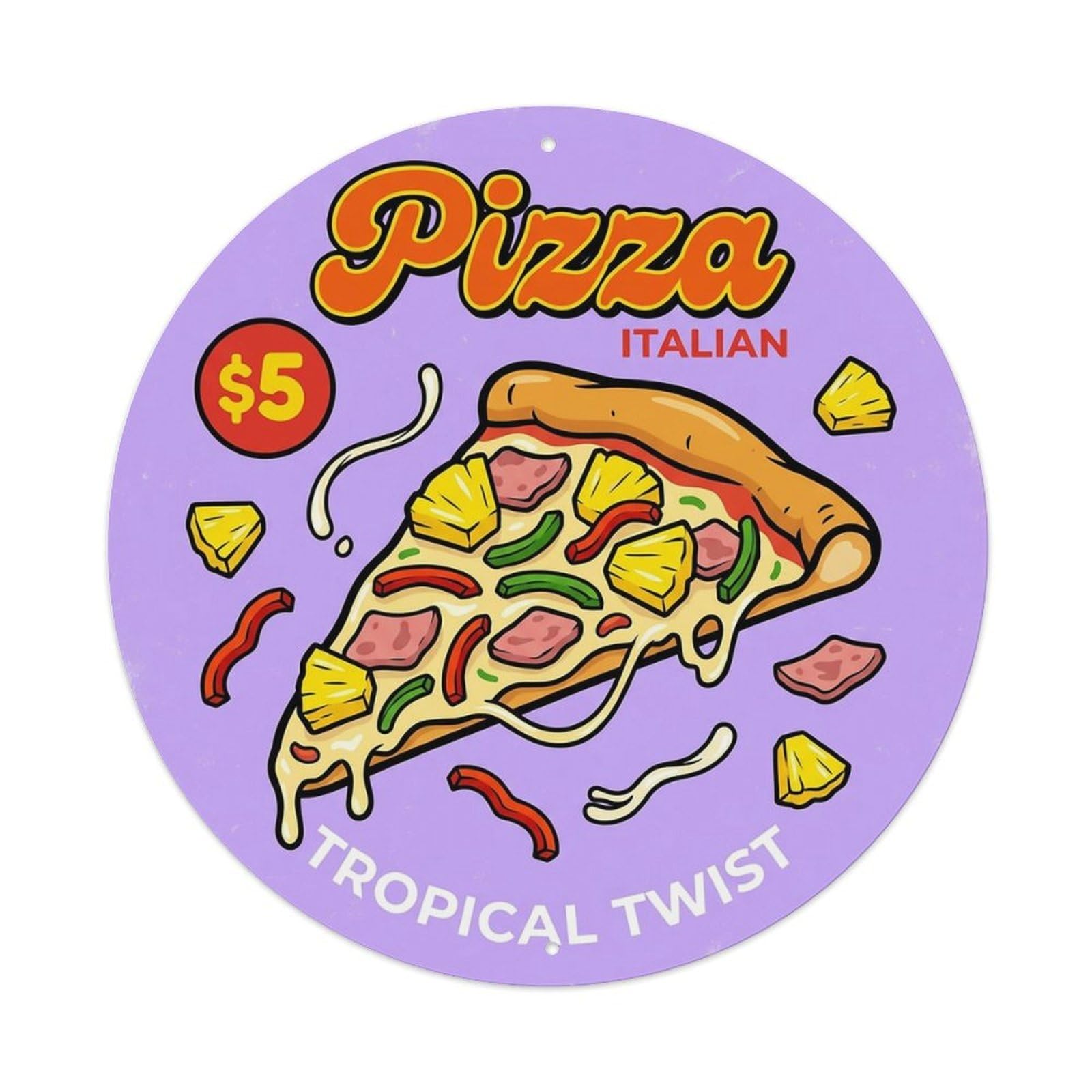 Huiyhb 8X8inch(20X20cm) Vintage Pizza Slice Italian Traditional Cuisine Pineapple Metal Tin Sign