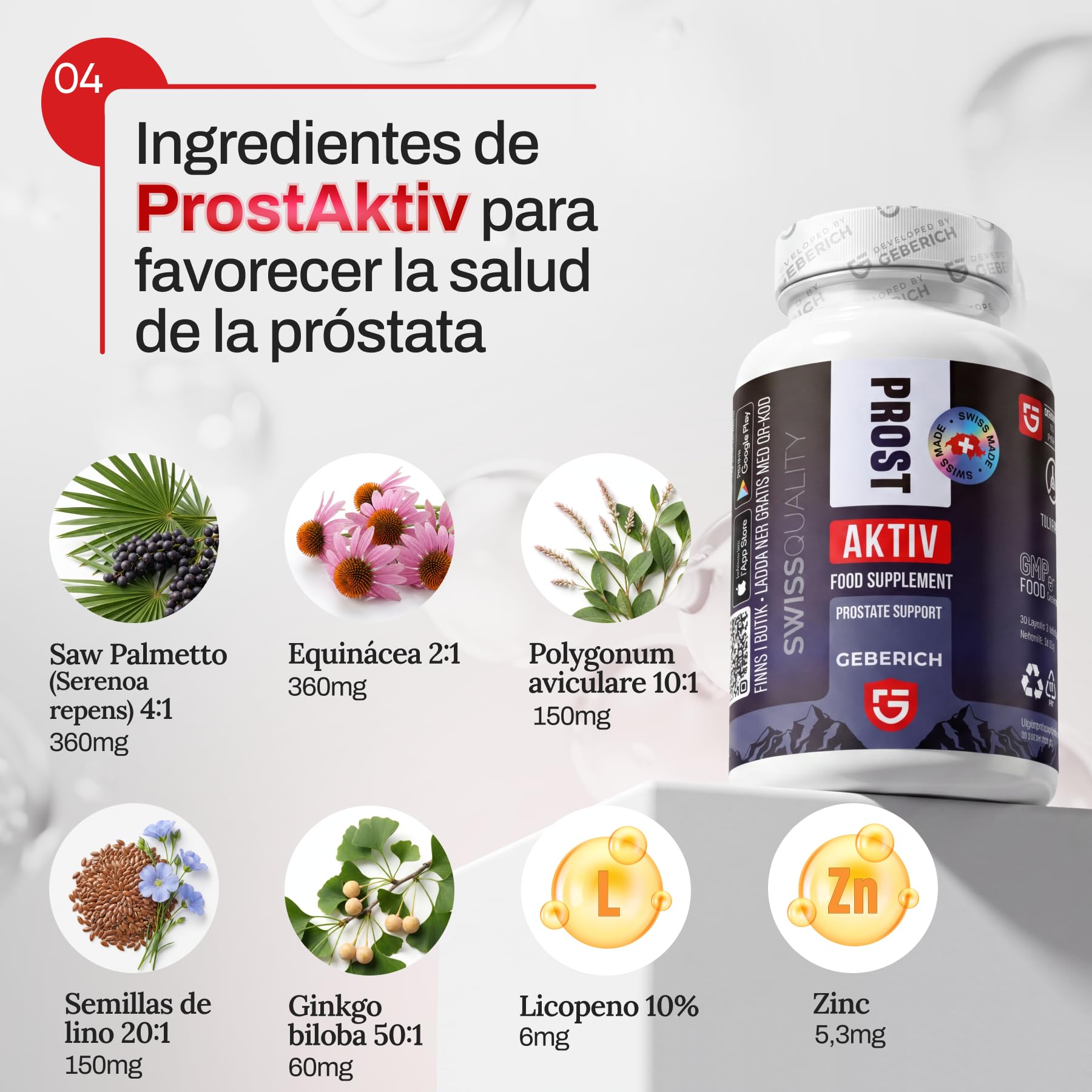 Cápsulas ProstAktiv | Serenoa Repens 360mg + Equinácea 360mg | Suplemento Próstata Hombre con Ginkgo biloba, Licopeno, Zinc | Soporte Prostático y Vías Urinarias | 30 Cápsulas