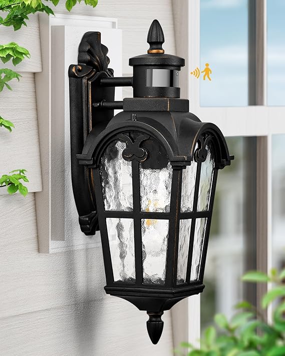 VIANIS Outdoor Wall Lantern with Motion Sensor, Black Porch Lights
