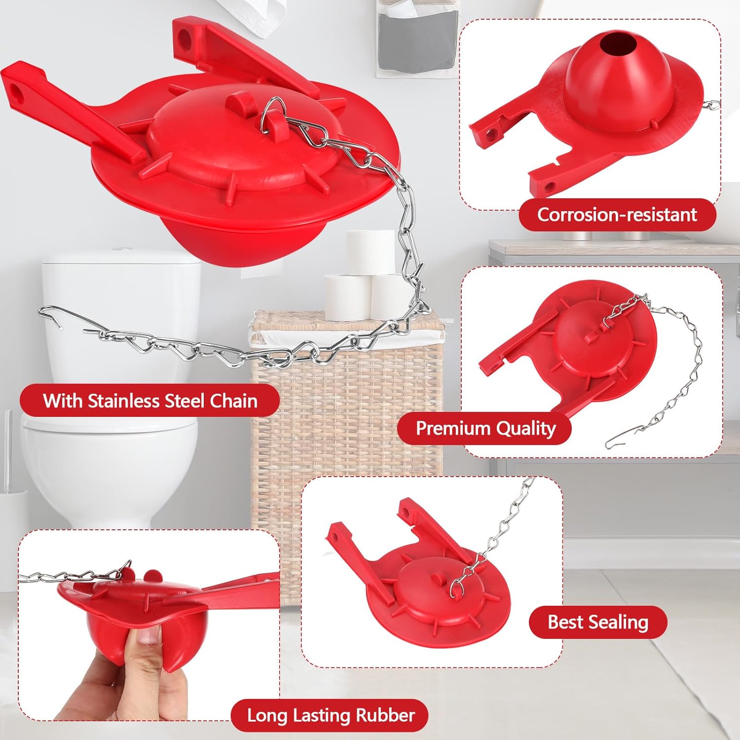 Lasnten 16 Pcs Toilet Flapper 3 Inch Replacement Kit Rubber for Most Toilets Tank Flap with Handle and Stainless Chain,Easy to Install