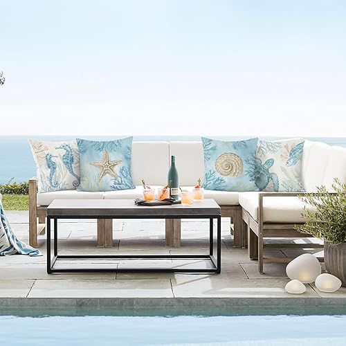 Miniatura 3 de Bonhause - Juego de 4 fundas de almohada decorativas de playa de océano, cojines de terciopelo suave para sofá, cama, decoración del hogar, diseños