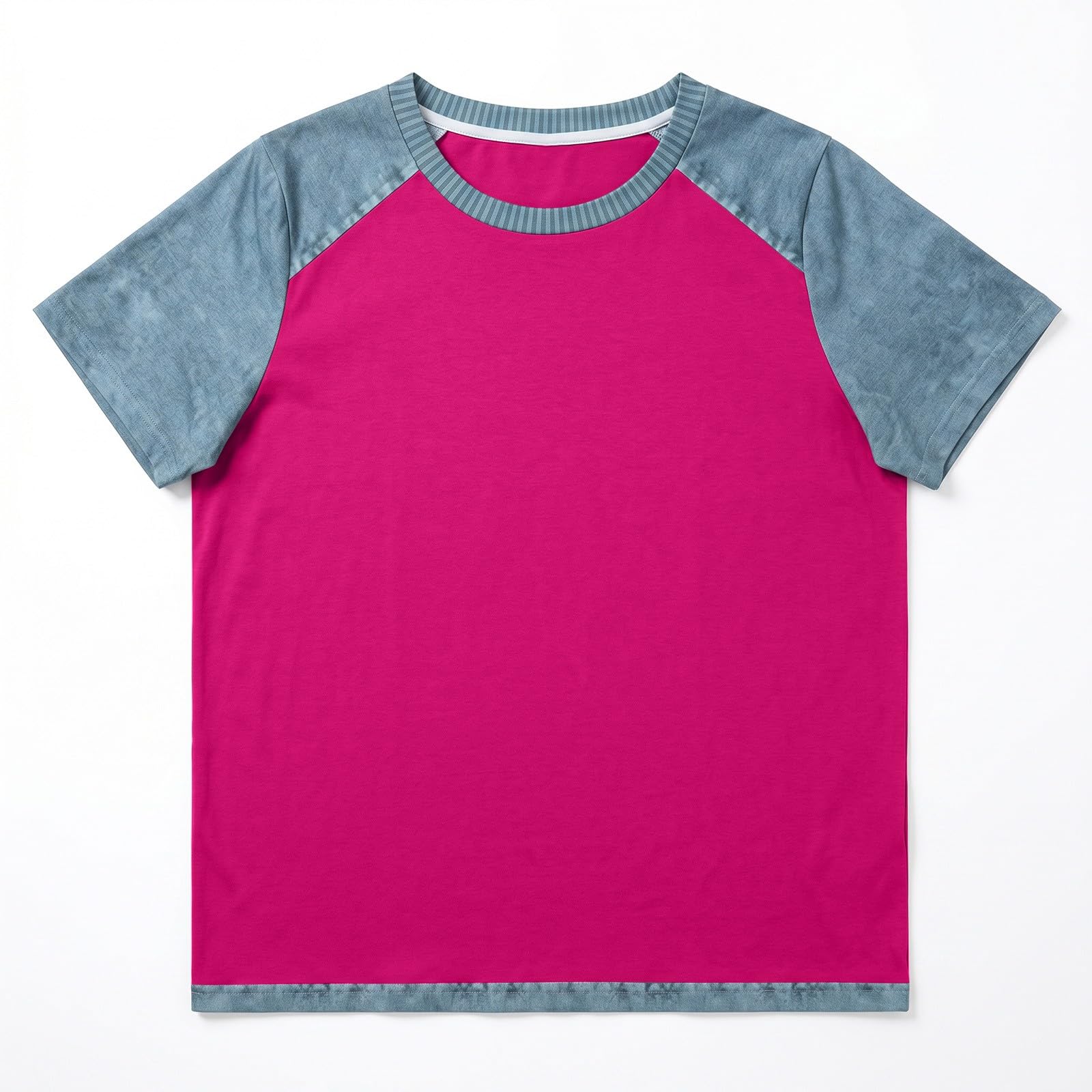 Maglietta da donna raglan, girocollo, maniche corte, ampia, basic