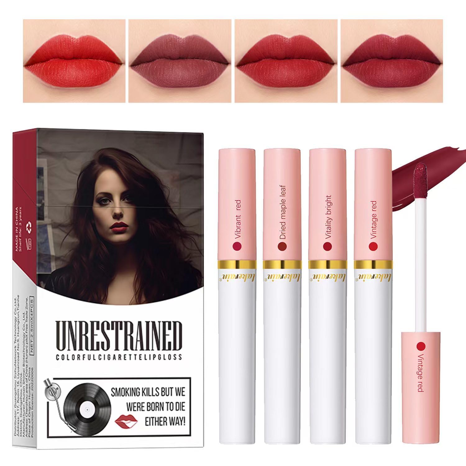 NALACAL 4 Color Lip Tint Set，Lana Del Rey Lipstick Cigarettes，24-Hour Long Lasting Waterproof Matte Lipstick Tube Sexy Nude Lady Lipstick lip gloss