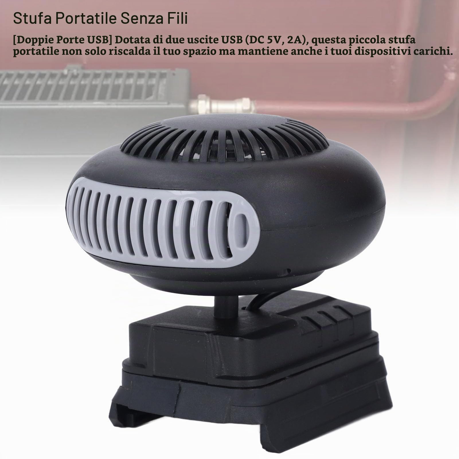 RiToEasysports Stufetta Elettrica Senza Fili, Stufa Portatile Alimentata a Batteria in ABS con 170 W 2 Marce di Temperatura 86-176 ° F per Campeggio in Ufficio Al Coperto per BAT609 BAT610G