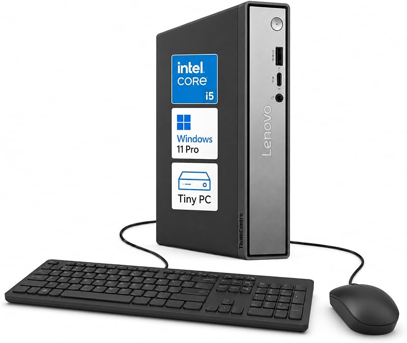 Mini PC ThinkCentre Neo 50q Gen 5 Intel Core i5-13420H Win 11 Pro | 16 GB de RAM, 512 GB SSD, WiFi 6E, Bluetooth 5.3, HDMI, teclado y mouse con cable, PC empresarial compacta