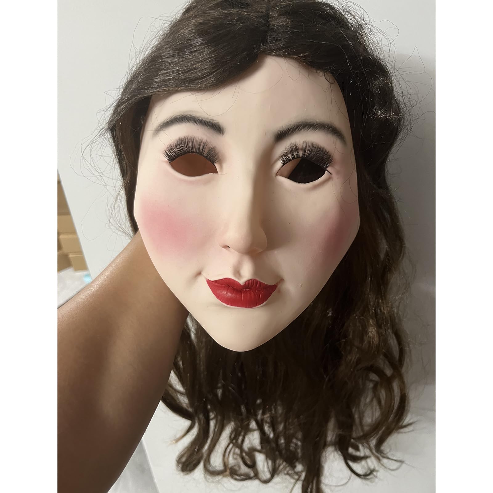 Maschera in silicone morbido da donna, in lattice, realistica, per crossdresser, transgender, Halloween, cosplay, carnevale, drag queen (con parrucca)