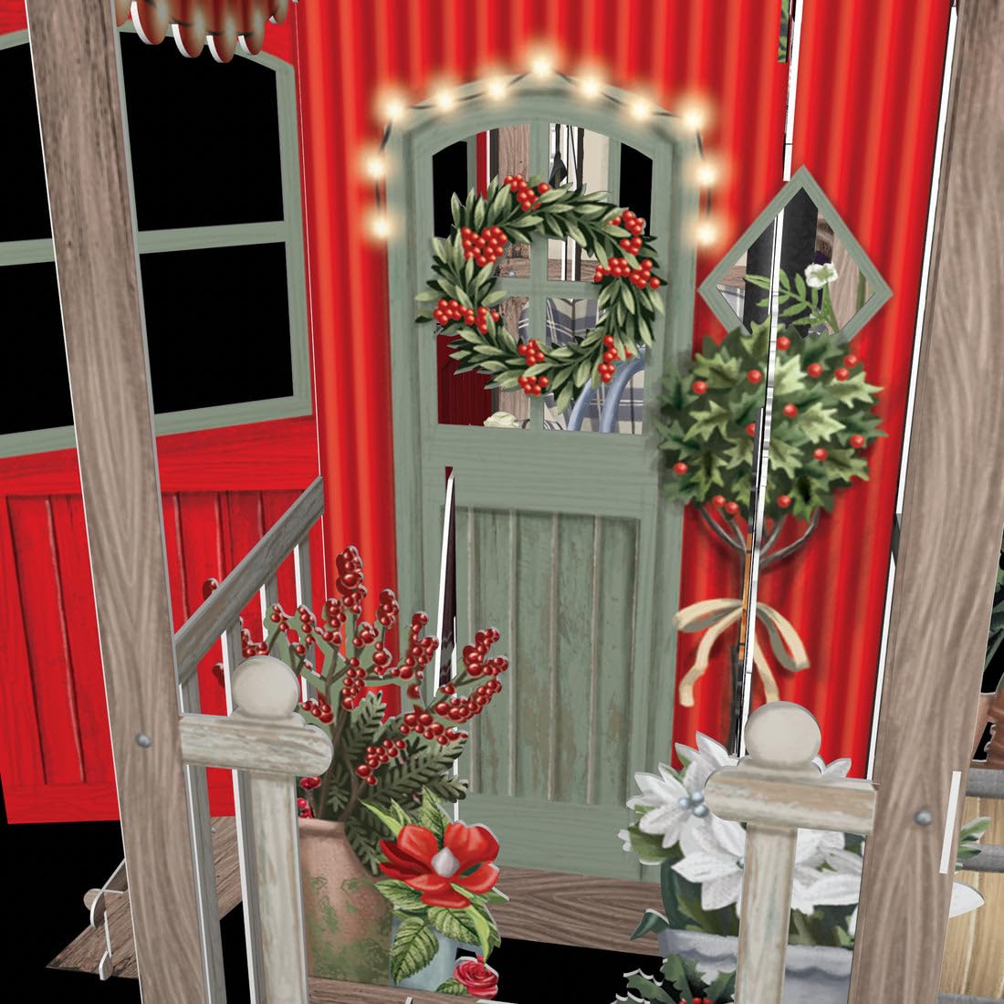 Christmas Hut - 3D Paper D'art Christmas Card - Red - Image 4