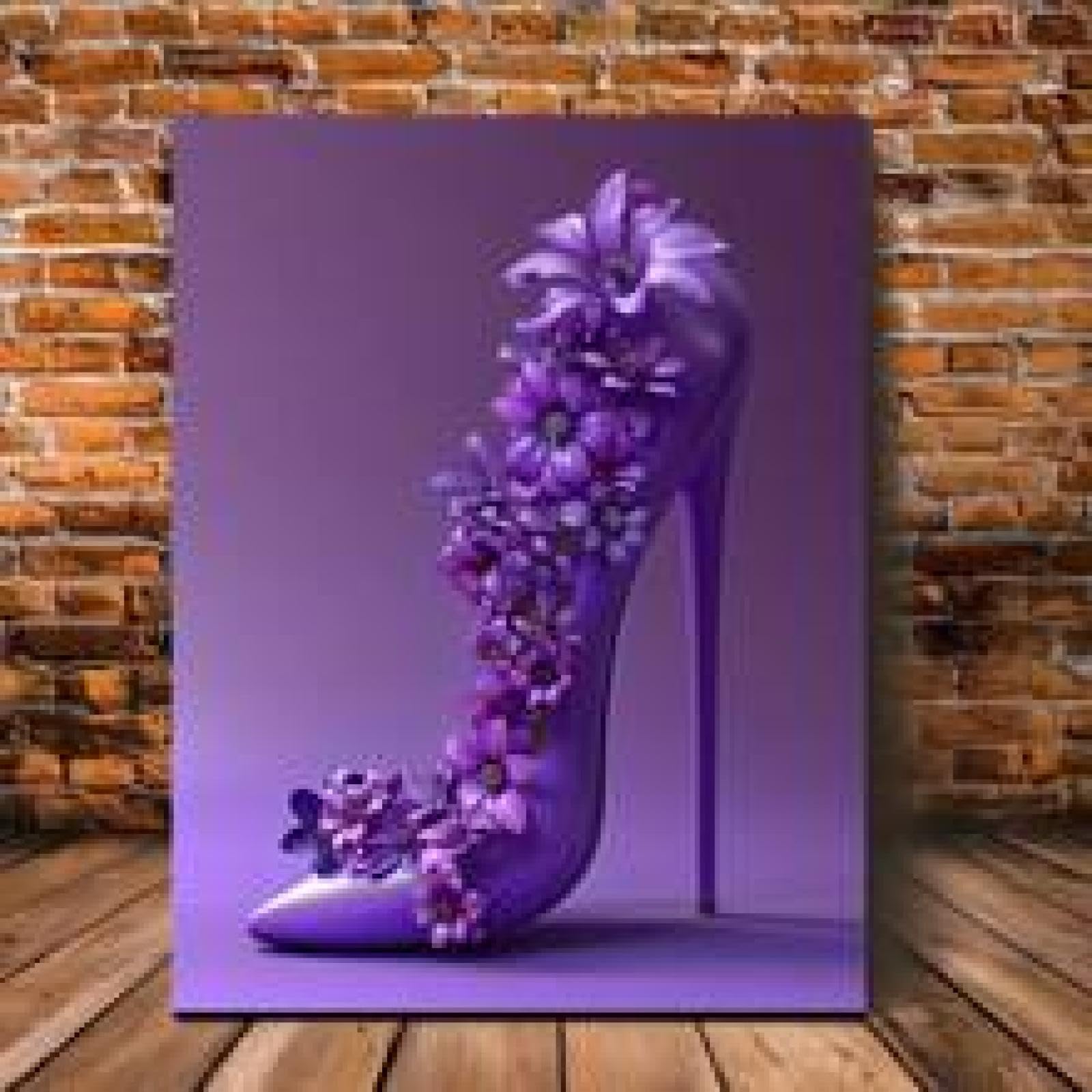 Tableau deco salon pour mur vide motif fleurs et talons hauts violets - 8