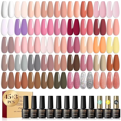 ROSALIND Juego de 48 esmaltes de uñas de gel, color blanco, nude, rosa, juego de uñas de gel con capa base, no se limpia y capa superior mate, disponible en Yaxa Guatemala