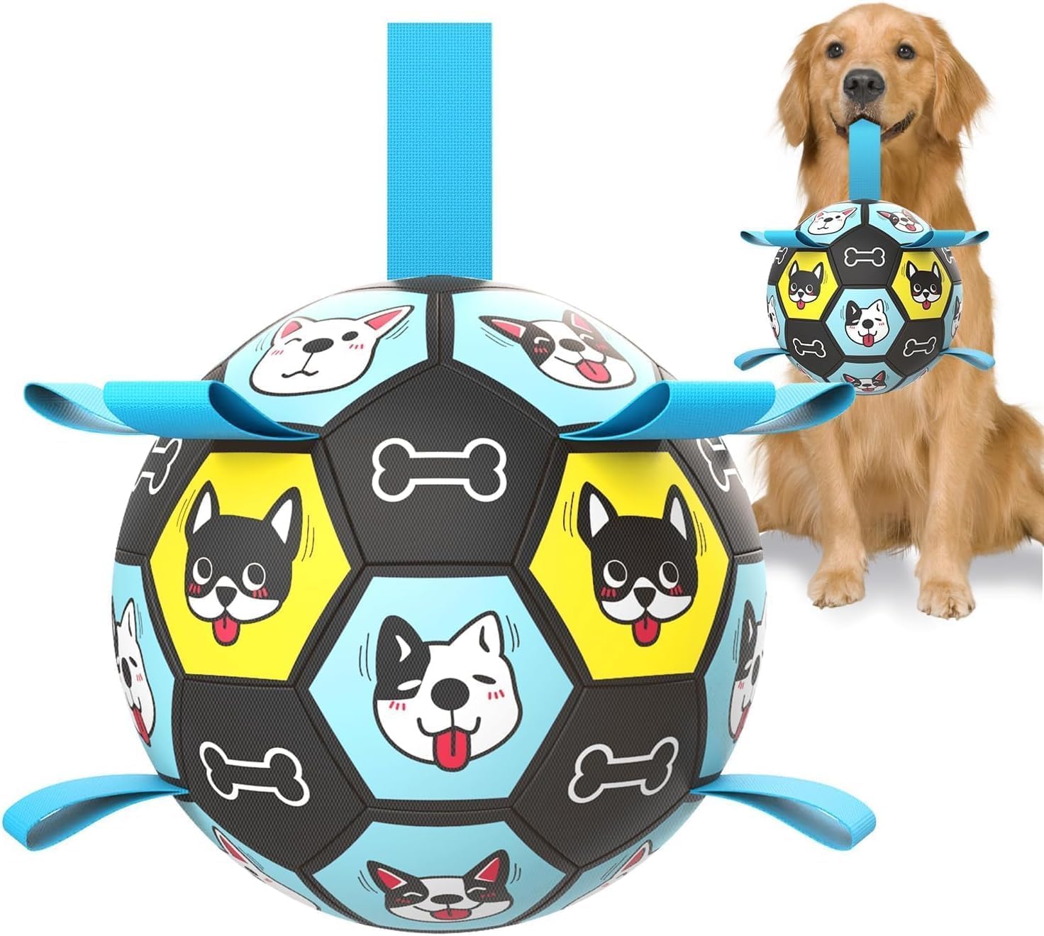 ZestPulse 7" Dog Toy Soccer Ball with Straps, Herding Ball for Dogs, Outdoor Interactive Dog Toy, Dog Fetch Toy, Ideal for Medium & Large Dogs, Great