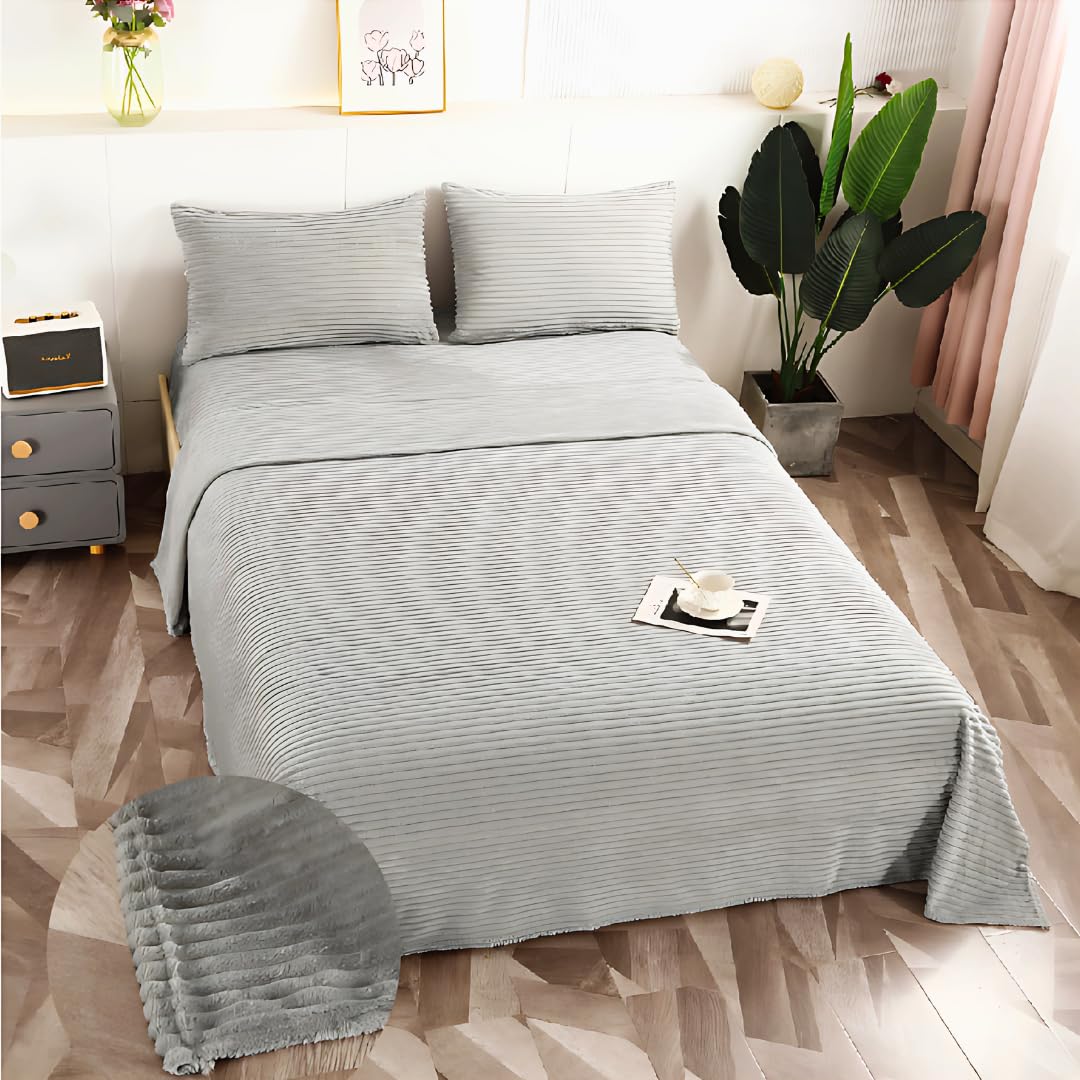 KUMY Juego de Sábanas Jacquard para Invierno -Extra Suave, Ajustable, Diseño Sólido- 4 Piezas (Gris Claro, Cama 135)