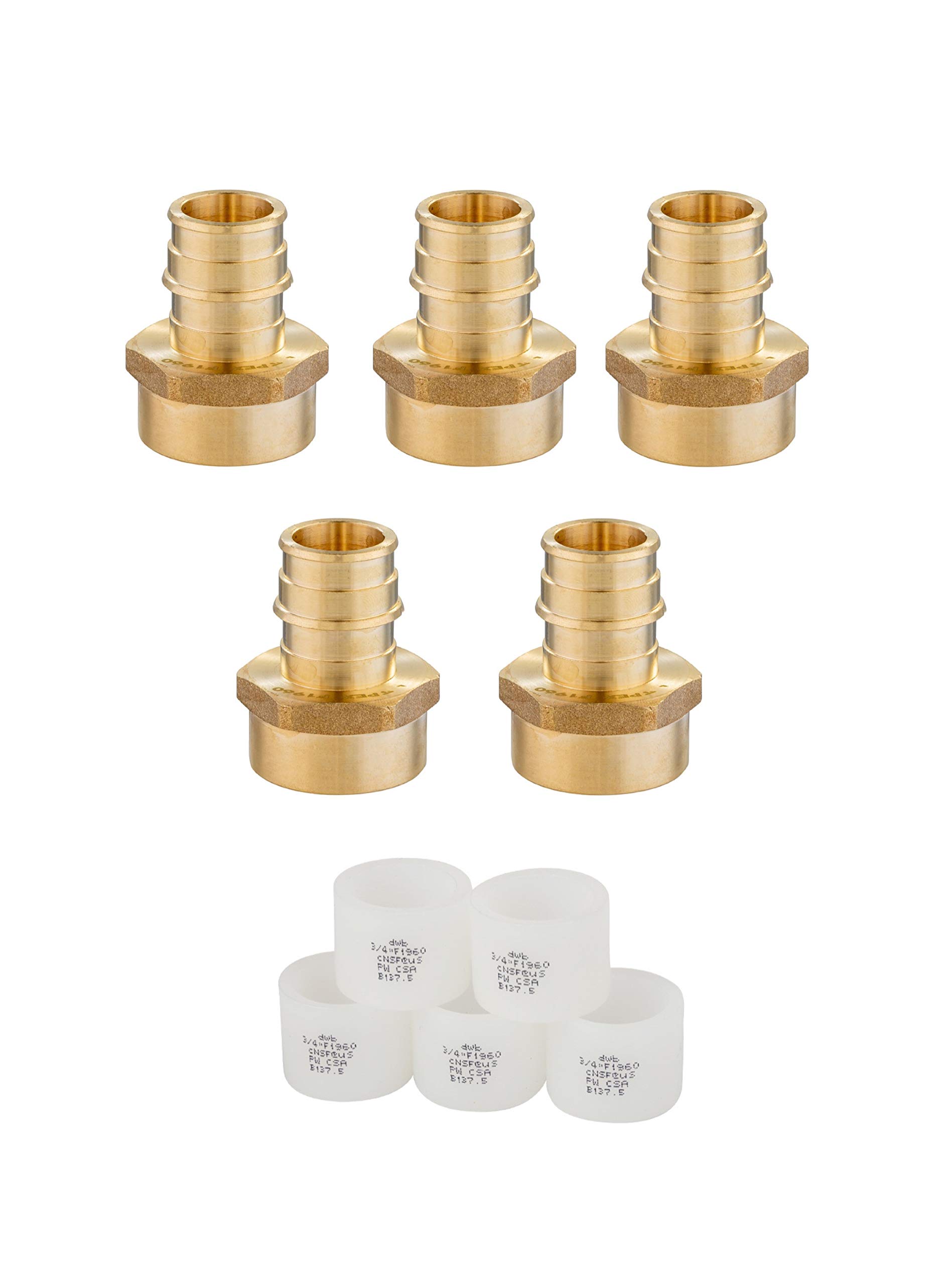 5-Pack Pex-A 3/4\" X 3/4\" Female NPT Adapter Fittings - Brass, Expansion Style F1960