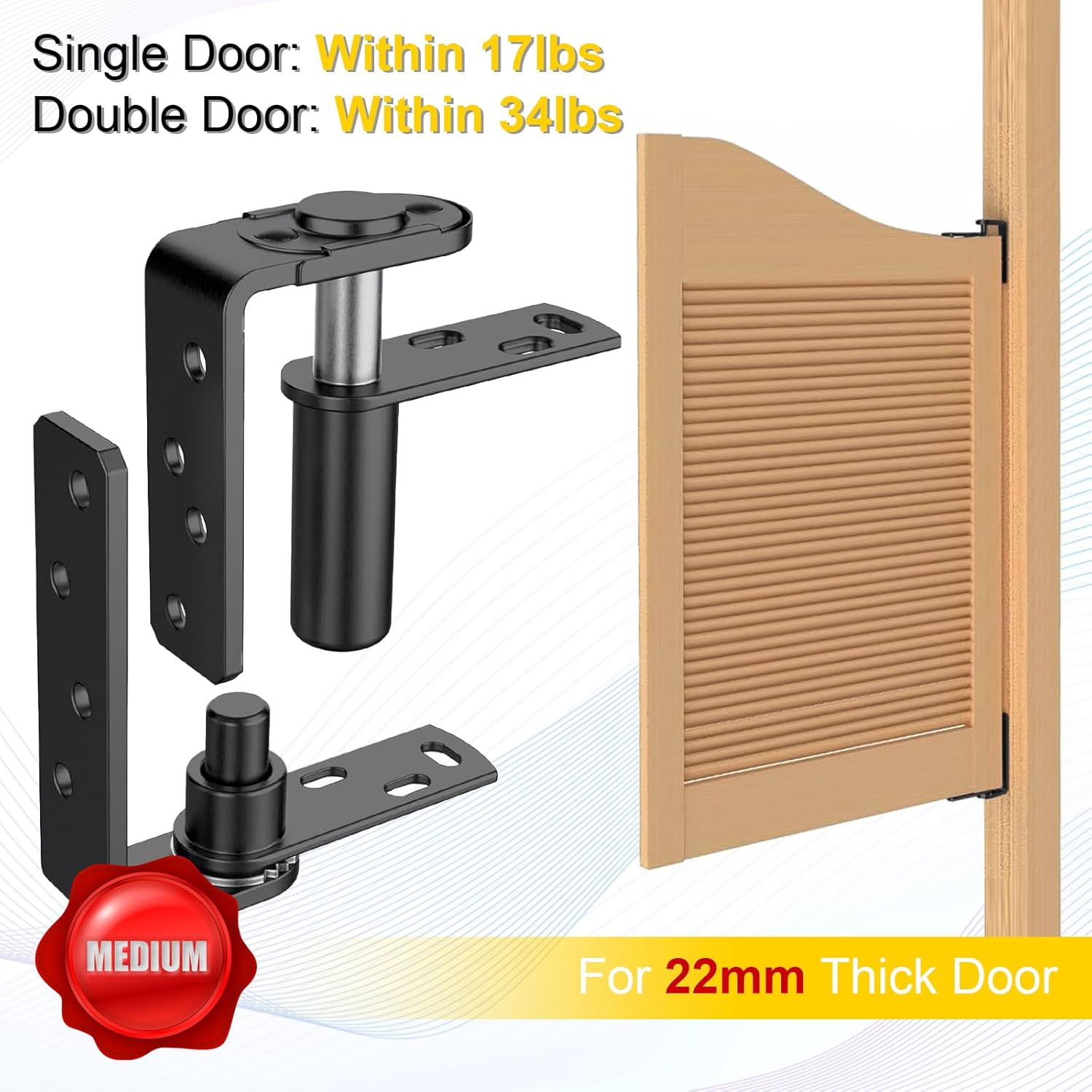 Upgraded Double Swing Hinges 2 Pack - Heavy Duty Self-Closing Saloon & Cafe Door Hinges, 304 Stainless Steel Bar Door Hardware, 33Lbs Load Bearing, Easy Installation for Swinging Doors, Black