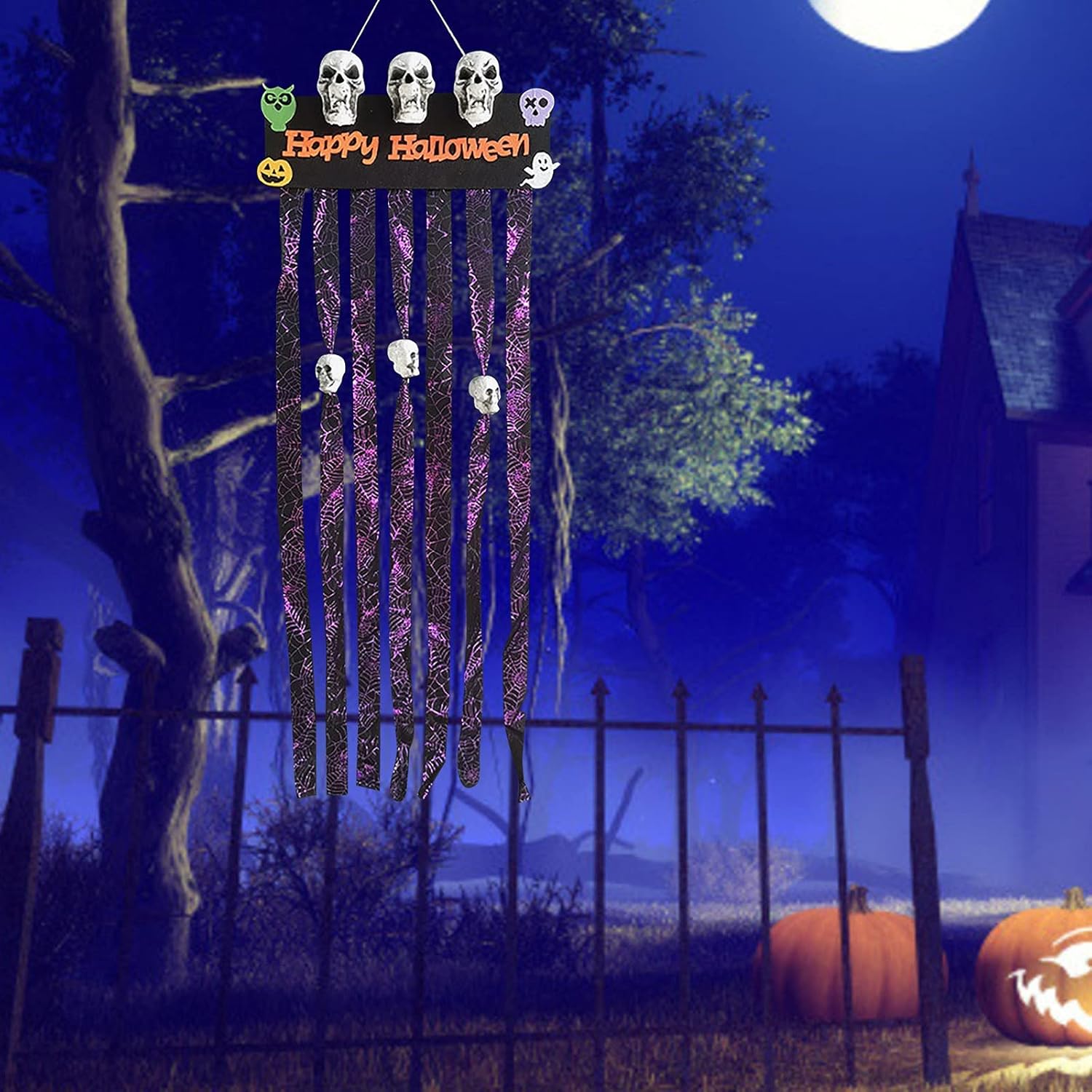 baishitop Halloween Outdoor Bar KTV Haunted House Scene Layout Decoration Props Horror Skull Door Curtain Pendant : Patio, Lawn & Garden