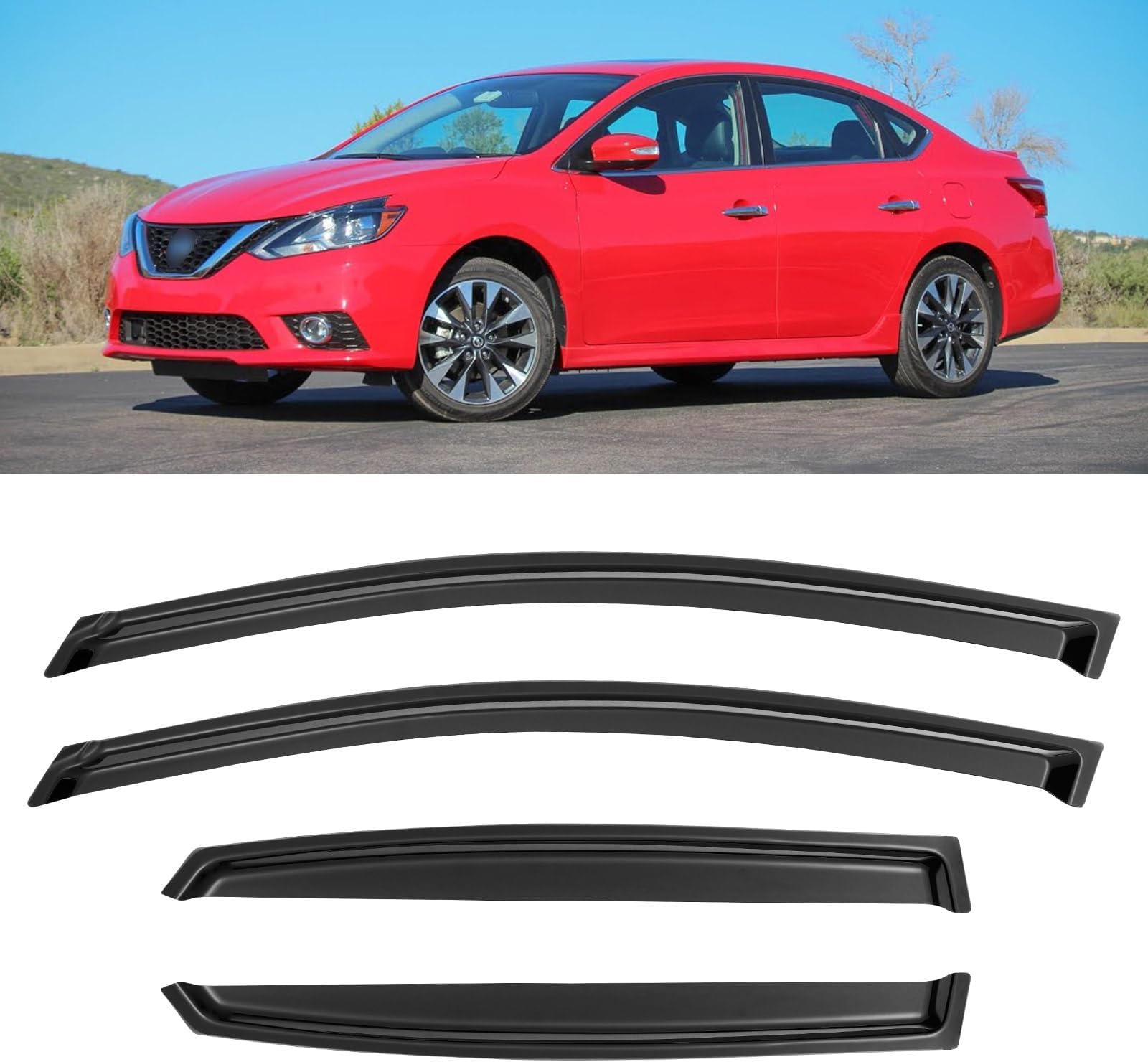 YQAUTEC Window Visors Rain Guards Shield for 2013-2019 Nissan Sentra, Window Wind Deflectors Vent Shades for 13-19 Sentra