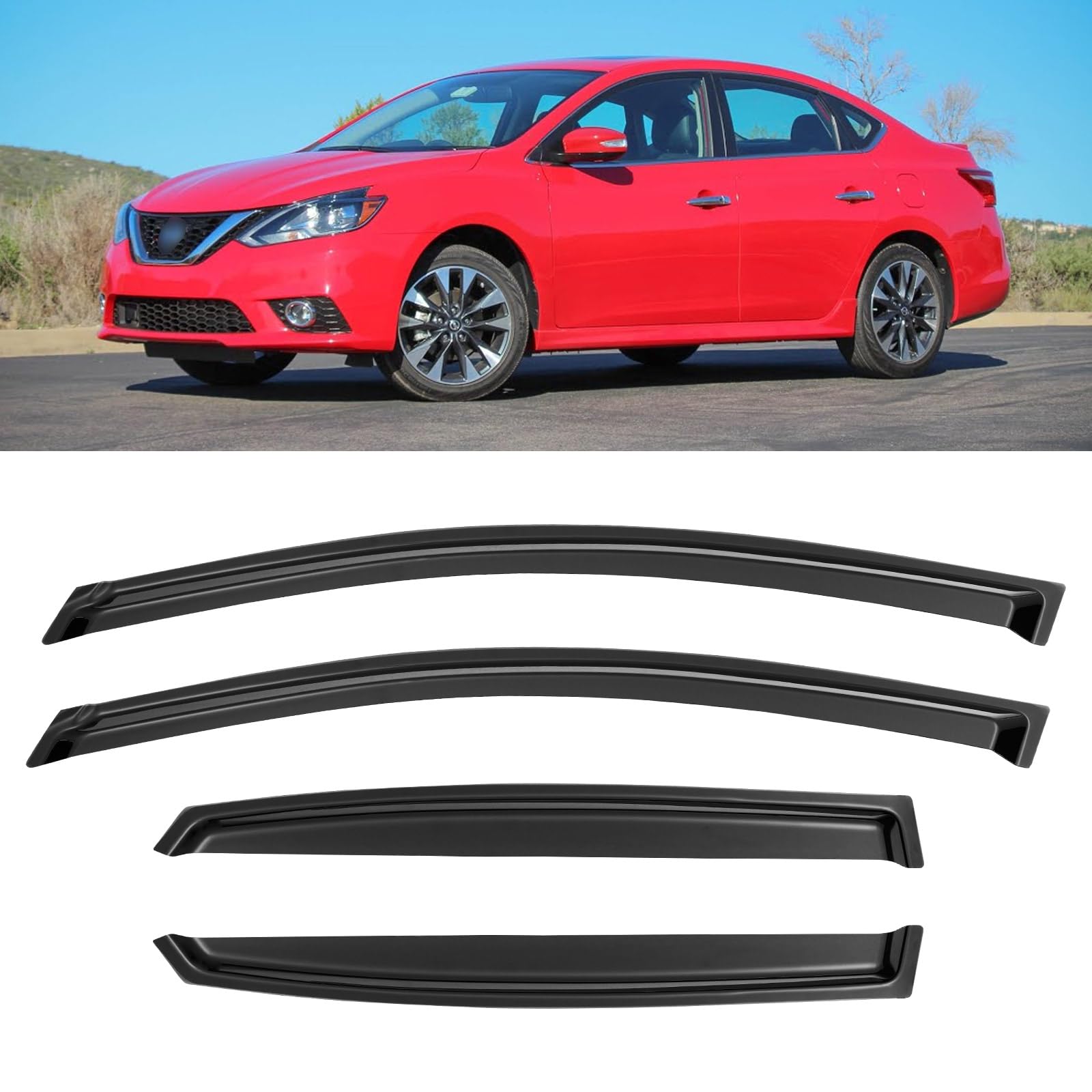 YQAUTEC Window Visors Rain Guards Shield for 2013-2019 Nissan Sentra, Window Wind Deflectors Vent Shades for 13-19 Sentra