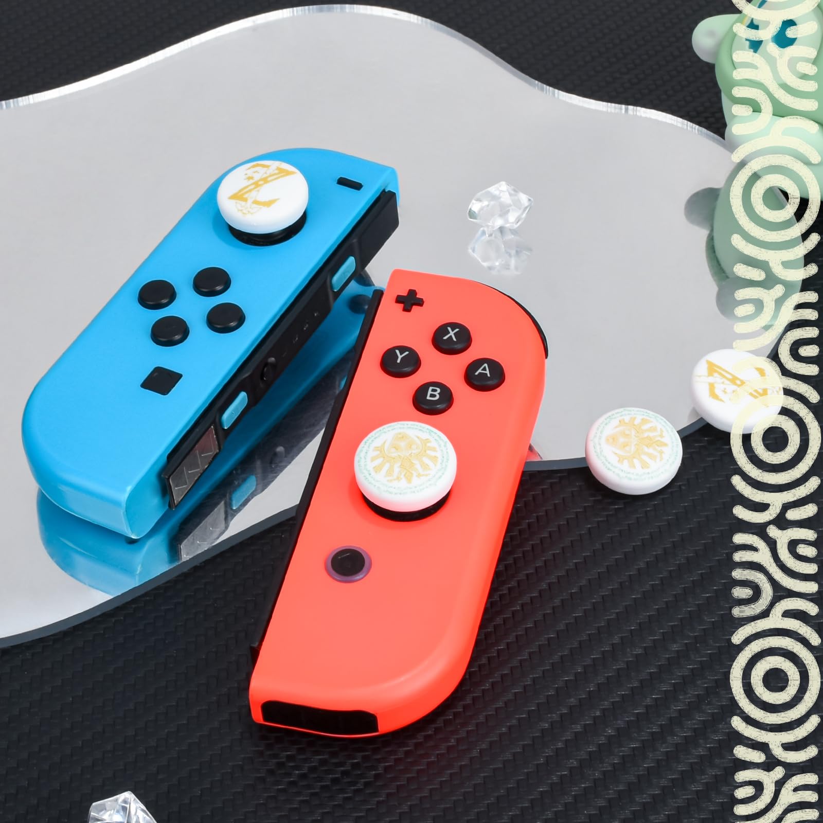 DLseego Switch Pulgar Agarres,Cool Joystick Switch Cubierta Antideslizante Stick Analógico Tapa,4PCS Tapas de Agarre del Pulgar Compatible con Switch/Switch OLED/Switch Lite,Amarillo-Blanco
