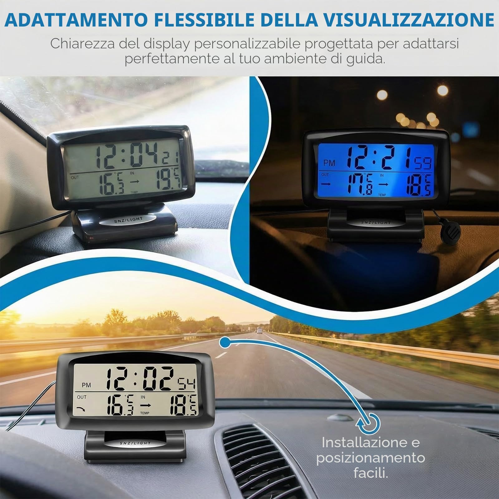 termometro per auto, sveglia digitale, misuratore di temperatura con retroilluminazione, termometro per auto