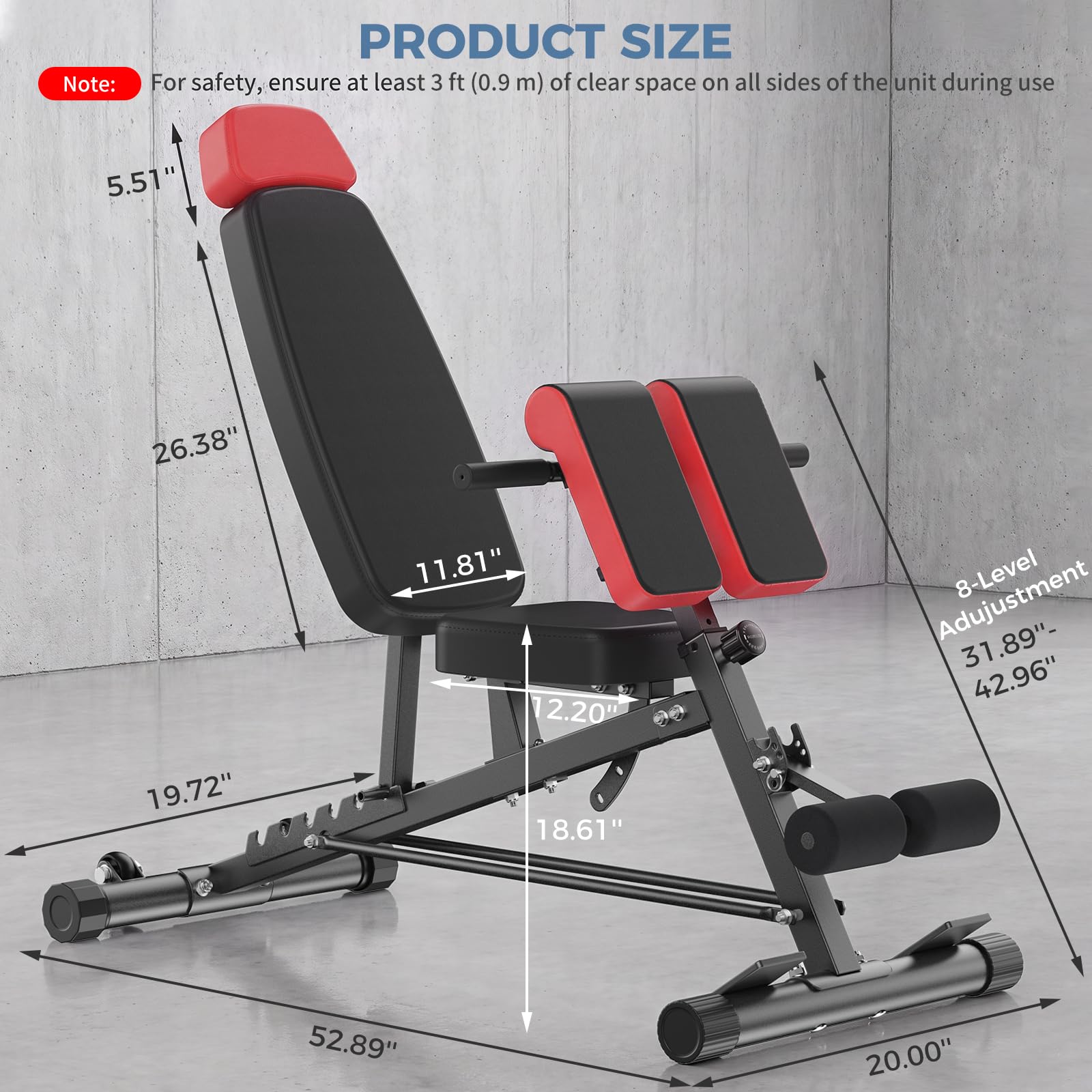 Adjustable Weight Bench, 660 LBS Workout Bench Press with 2 Wheels | Heavy Duty Chest Press Machine for Home Gym with Hyper Back Extension, for Incline Decline Sit Up Flat