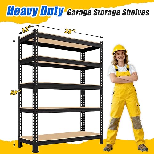 Miniatura 3 de Estantes de almacenamiento de metal de 5 niveles Estantería de garaje resistente estantes ajustables para almacenamiento - Estante negro para