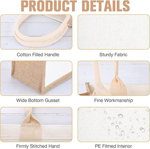 Miniatura 3 de Paquete de 16 bolsas de arpillera de yute con asas, reutilizables, de lona en blanco, para mujeres, dama de honor, regalo de boda, bricolaje,