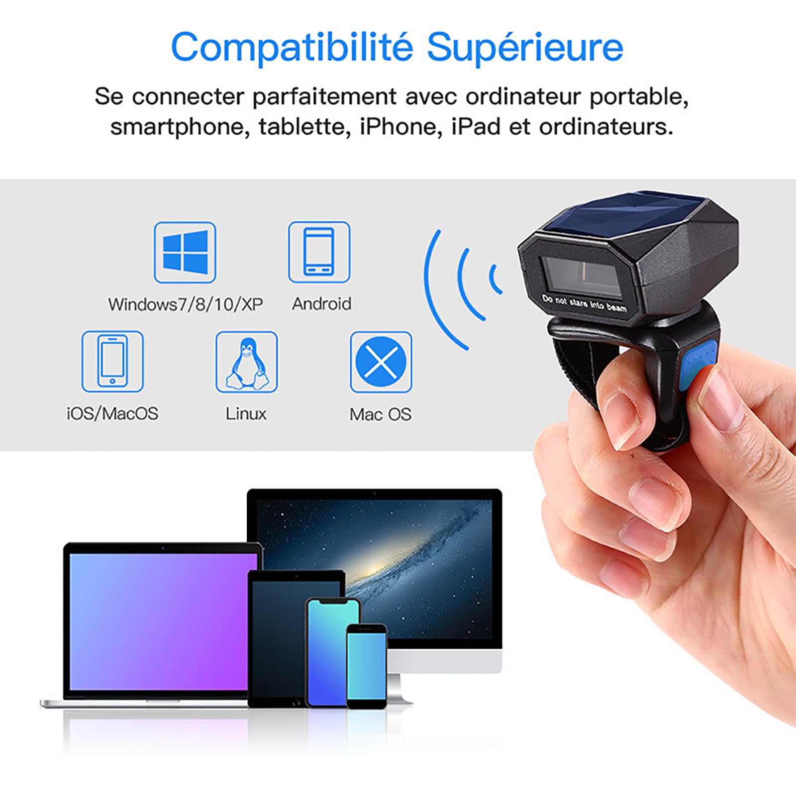 Escáner de código de barras, lector inalámbrico Bluetooth con almacenamiento de datos, soporta múltiples métodos de conexión, opciones de prefijo/sufijo personalizado, larga duración de la batería