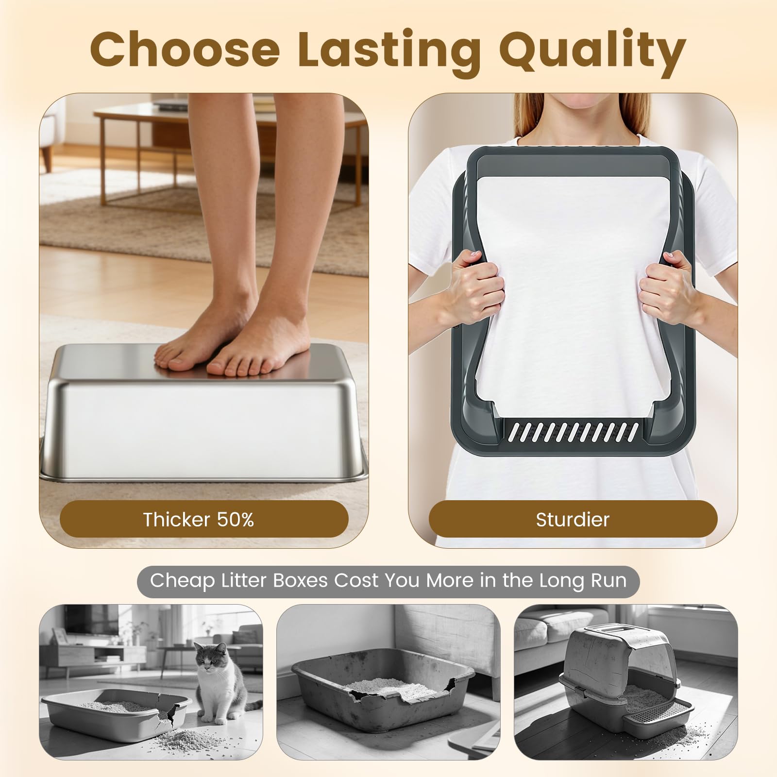 Stainless Steel Metal Litter Box for Kittens & Small Cats, 11.8" High Sides Prevent Litter Scatter, Open Top Litter Pan Anti-Leak & Easy Clean, Compact Space-Saving Size 17.3x13.4x11.8 Inches - image 4