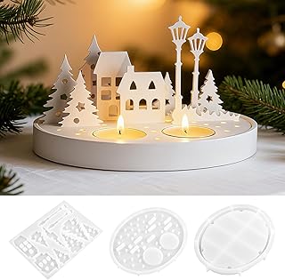 Silikonformen Gießformen Kerzenhalter，3 Stück Silikonform Haus Kerzenständer Set, Gießformen Silikon mit Rundem Sockel, Silikonform Häuser für Weihnachten Ostern Geschenke Deko DIY