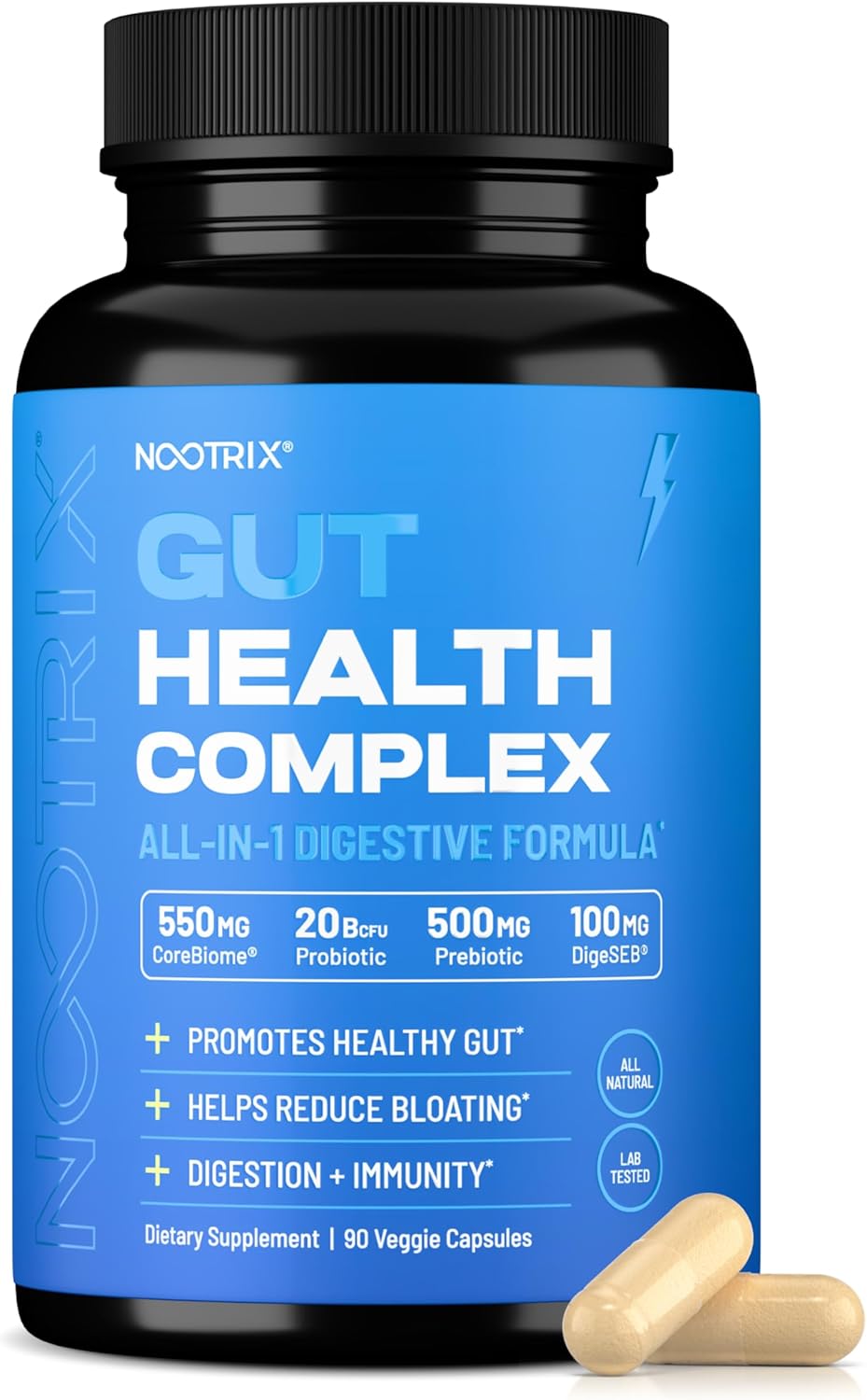 Nootrix Gut Health Complex Supplement | Probiotics for Gut Health, Colon Cleanse & Bloating Relief | Promotes Healthy Digestion | Digestive Enzymes, Postbiotics & Prebiotics | 90 Capsules