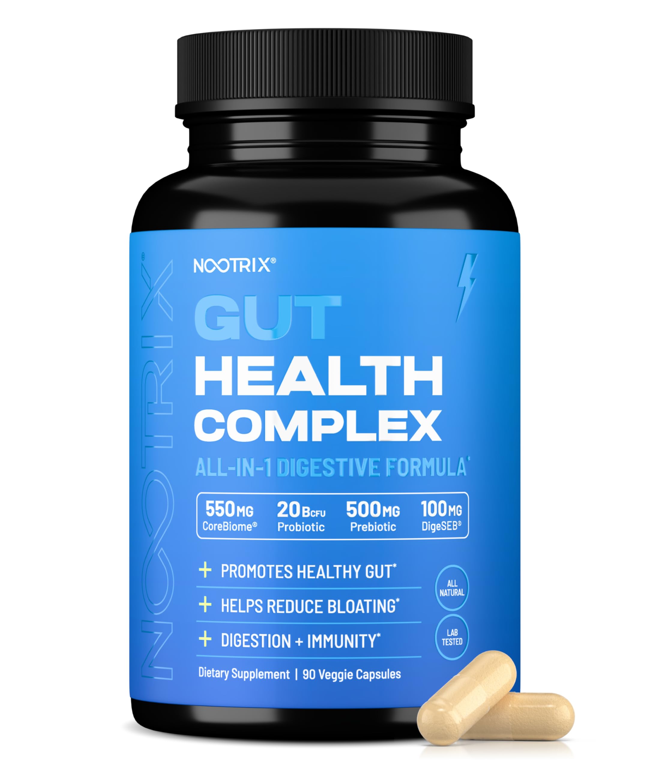 Nootrix Gut Restore + Protect Supplement | Probiotics for Gut Health, Colon Cleanse & Bloating Relief | Promotes Healthy Digestion | Digestive Enzymes, Postbiotics & Prebiotics | 90 Capsules