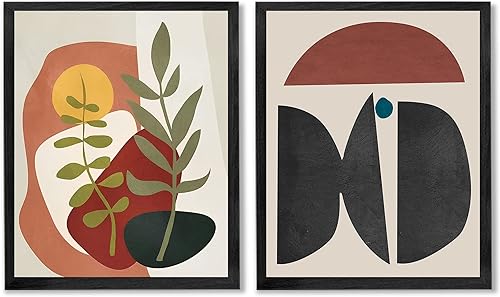 jenesaisquoi Arte de pared bohemio enmarcado, juego de 2 decoraciones de pared bohemias, impresiones de pared modernas de mediados de siglo, arte